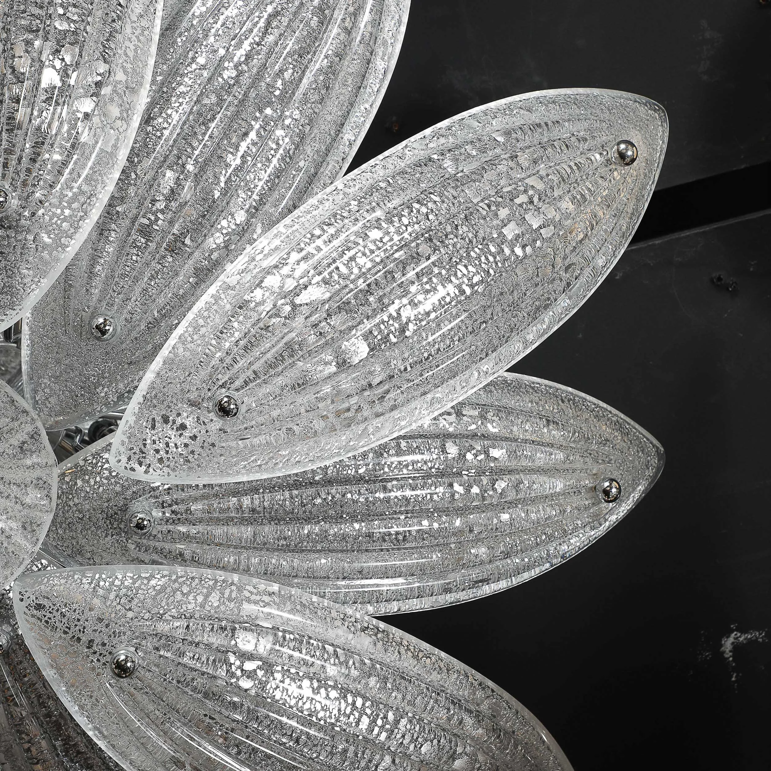 Modernist Hand-Blown Murano Glass Reeded Leaf Form Chandelier W/ 24K White Gold offered by High Style Deco — image 17