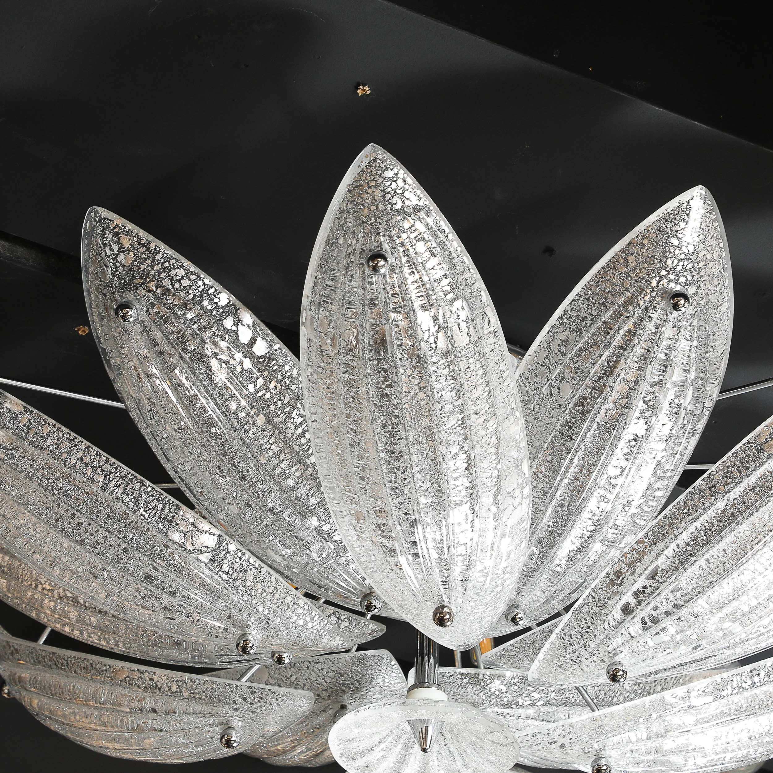 Modernist Hand-Blown Murano Glass Reeded Leaf Form Chandelier W/ 24K White Gold offered by High Style Deco — image 19