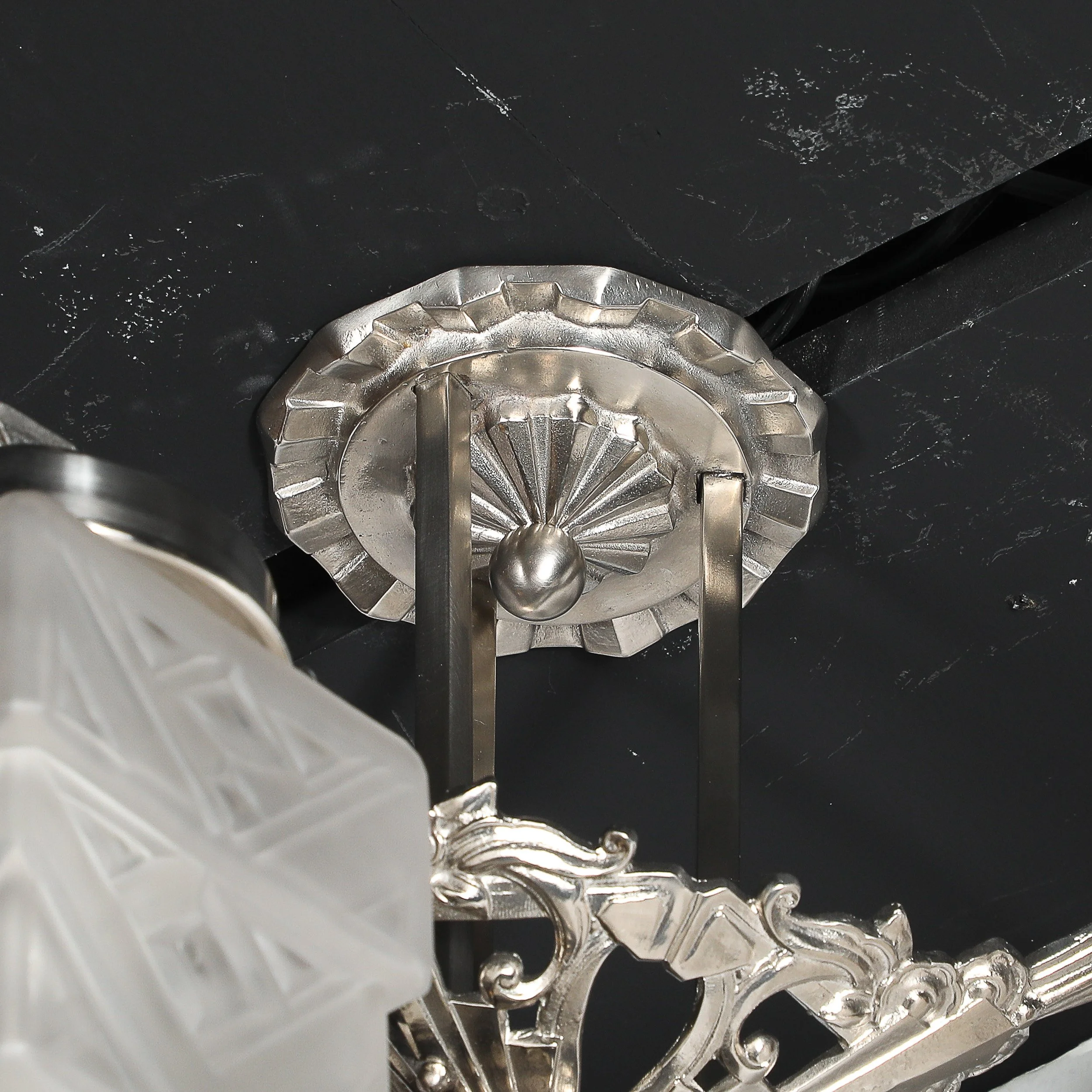Art Deco Skyscraper-Style Nickeled Bronze & Frosted Glass 4-Arm Chandelier offered by High Style Deco — image 7