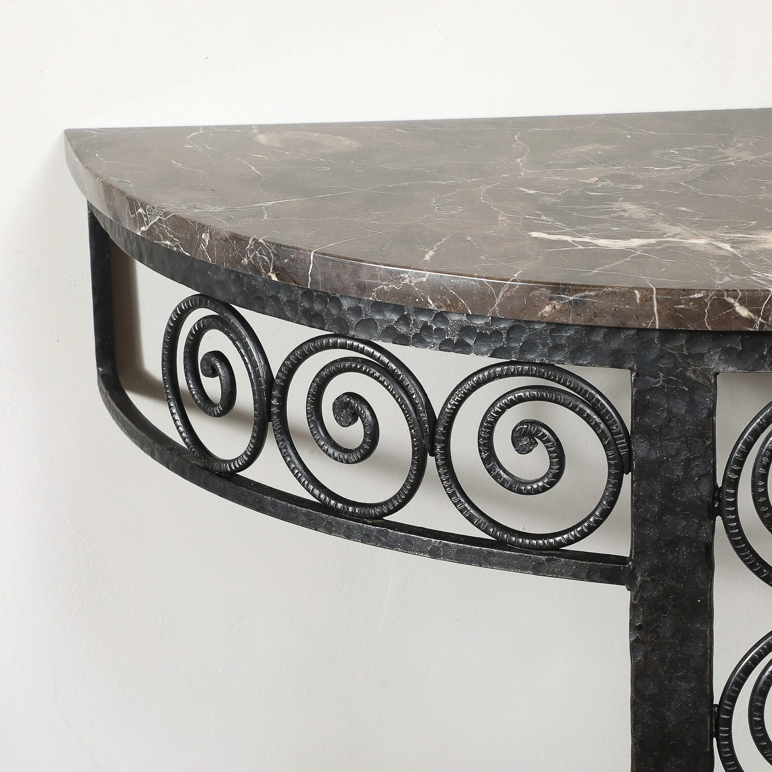 Art Deco Demilune Wrought-Iron Spiral & Noir St Laurent Marble Console Table offered by High Style Deco — image 3