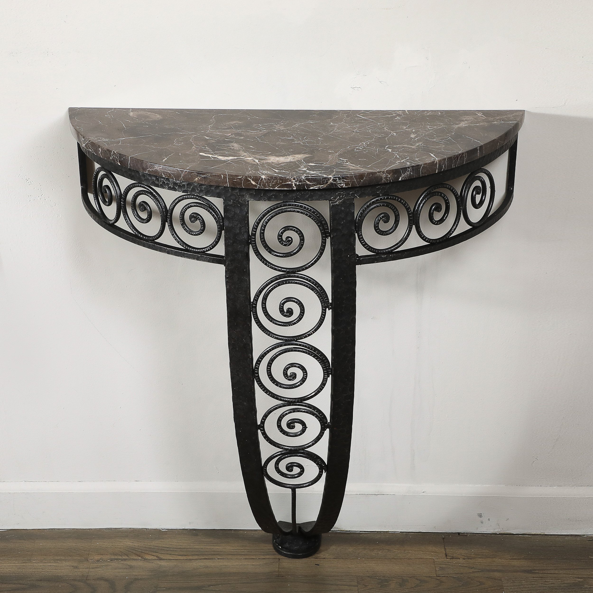 Art Deco Demilune Wrought-Iron Spiral & Noir St Laurent Marble Console Table offered by High Style Deco — image 6