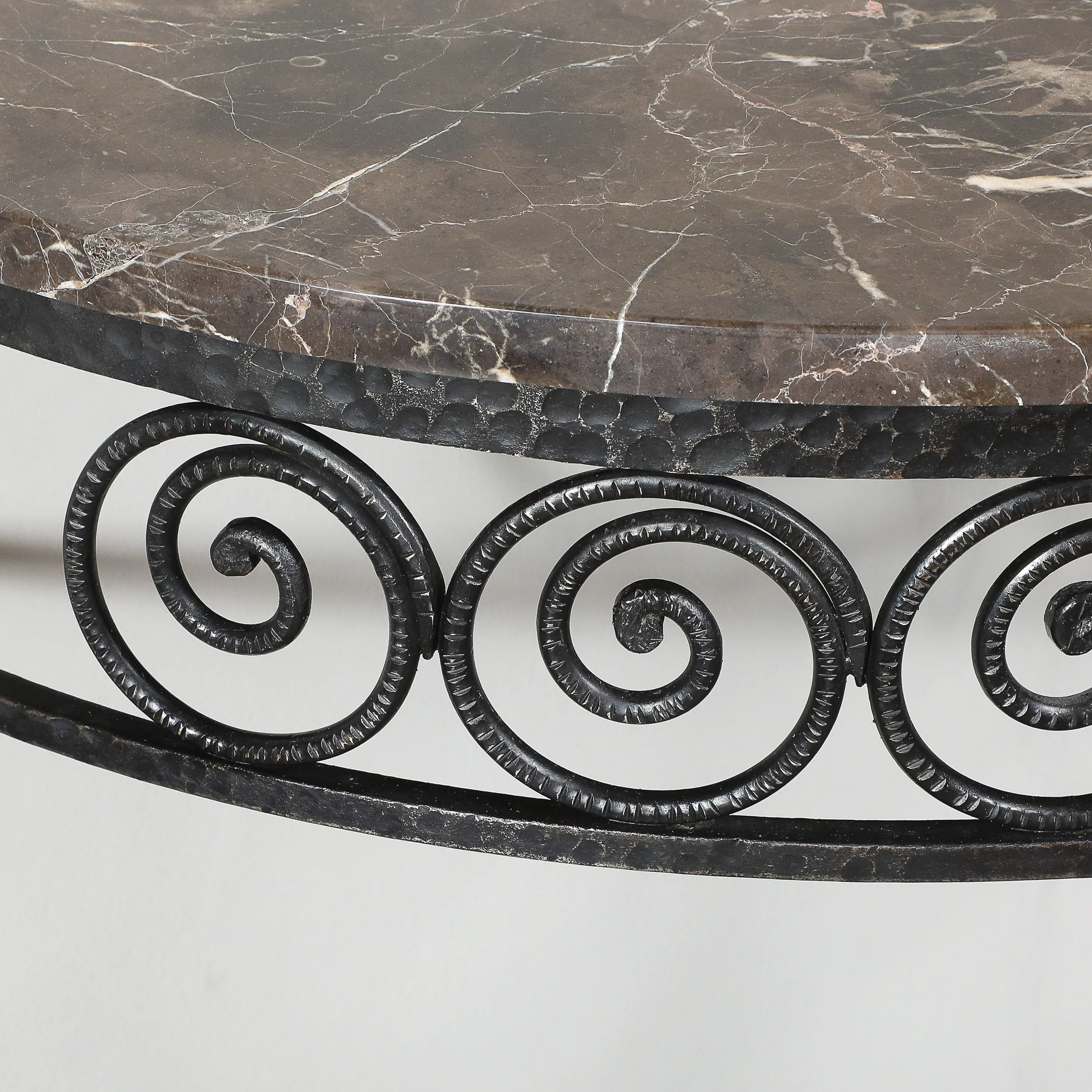 Art Deco Demilune Wrought-Iron Spiral & Noir St Laurent Marble Console Table offered by High Style Deco — image 10