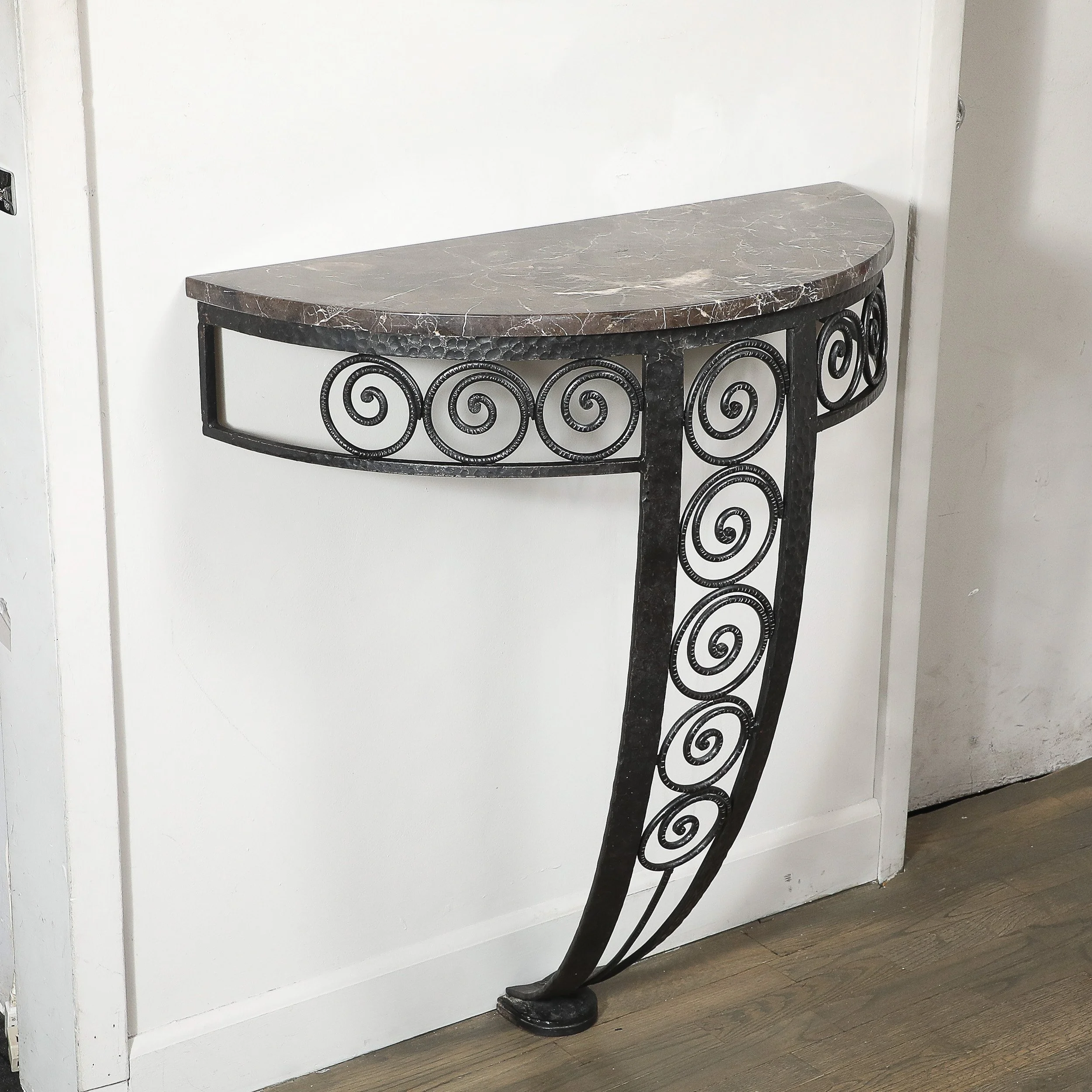 Art Deco Demilune Wrought-Iron Spiral & Noir St Laurent Marble Console Table offered by High Style Deco — image 11