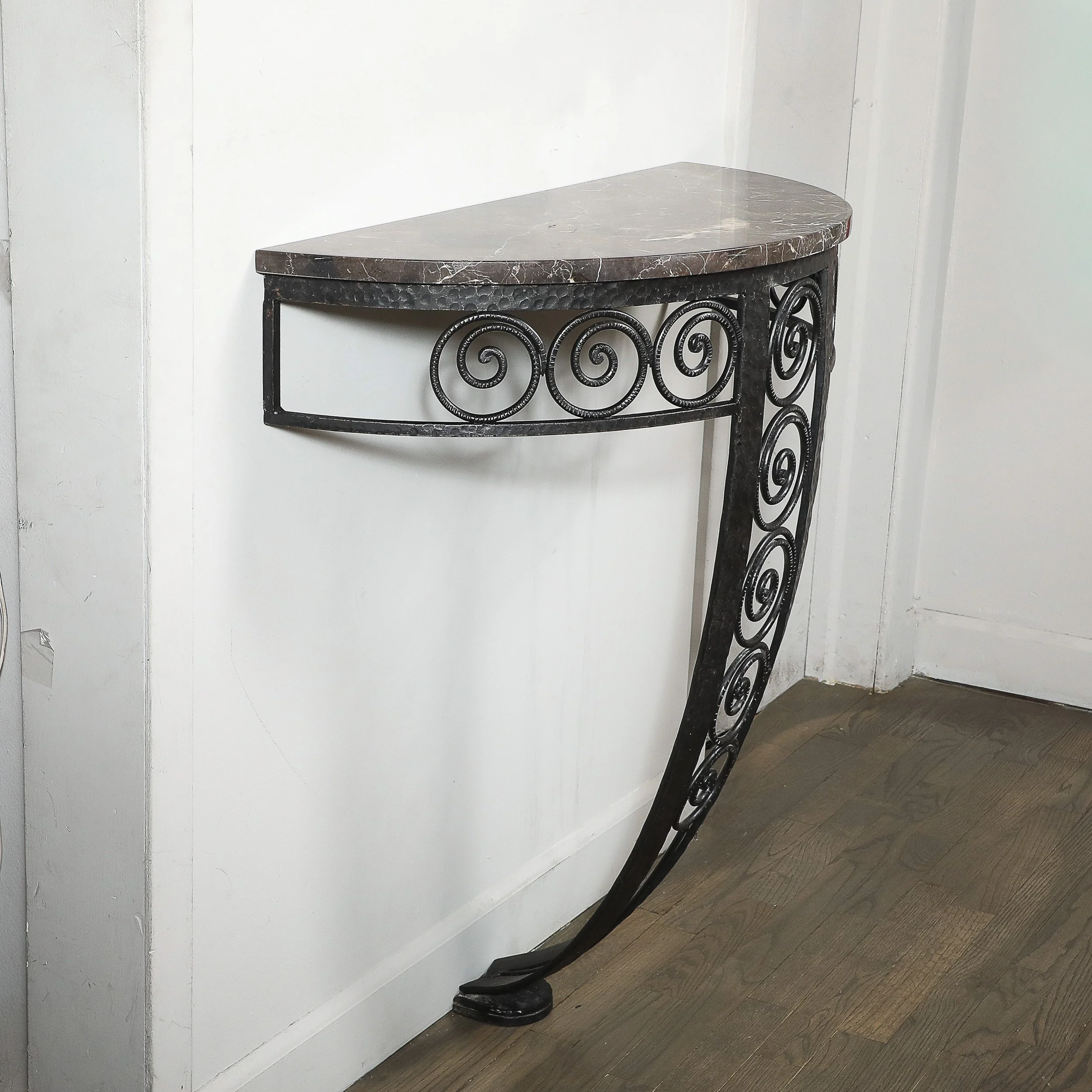 Art Deco Demilune Wrought-Iron Spiral & Noir St Laurent Marble Console Table offered by High Style Deco — image 13
