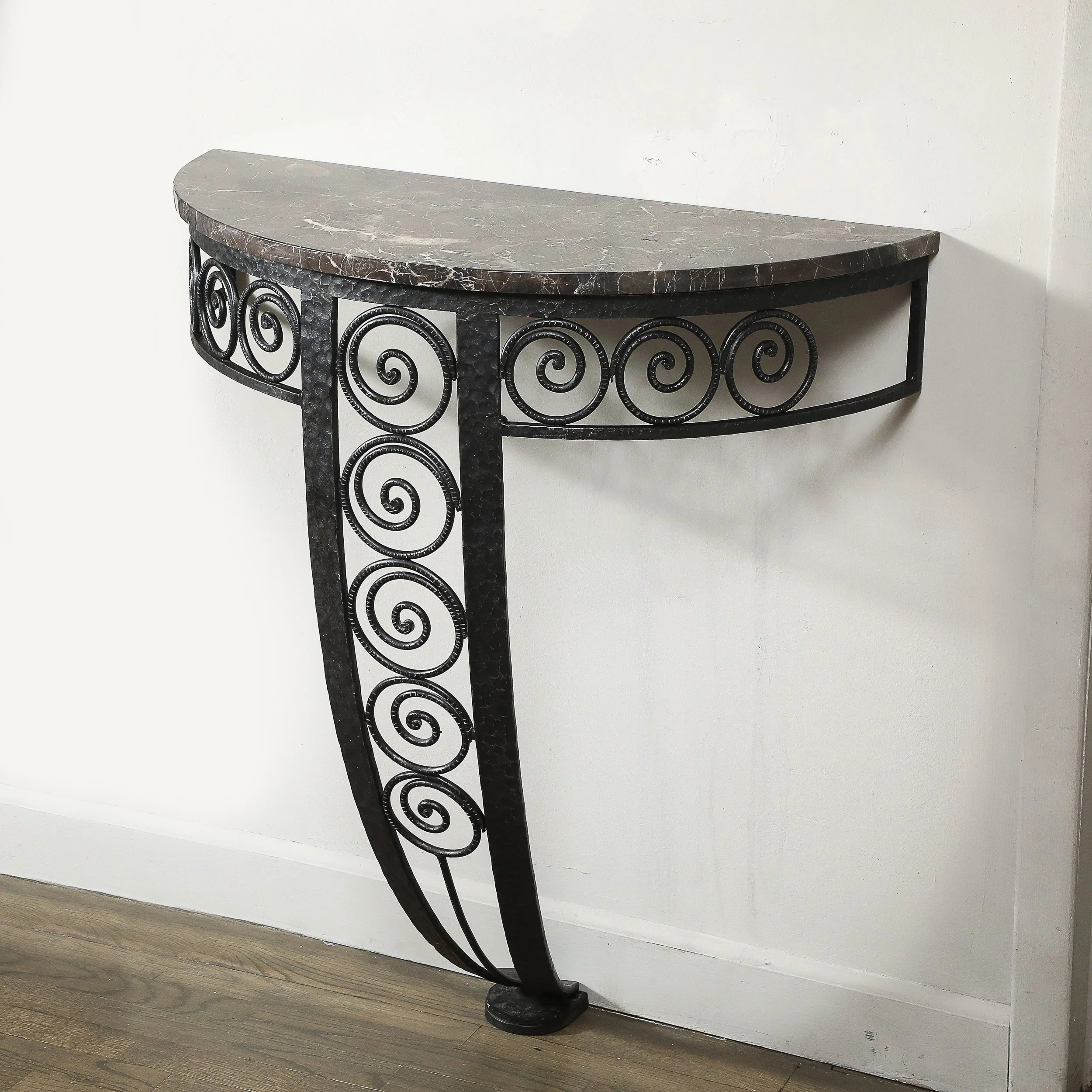 Art Deco Demilune Wrought-Iron Spiral & Noir St Laurent Marble Console Table offered by High Style Deco — image 16