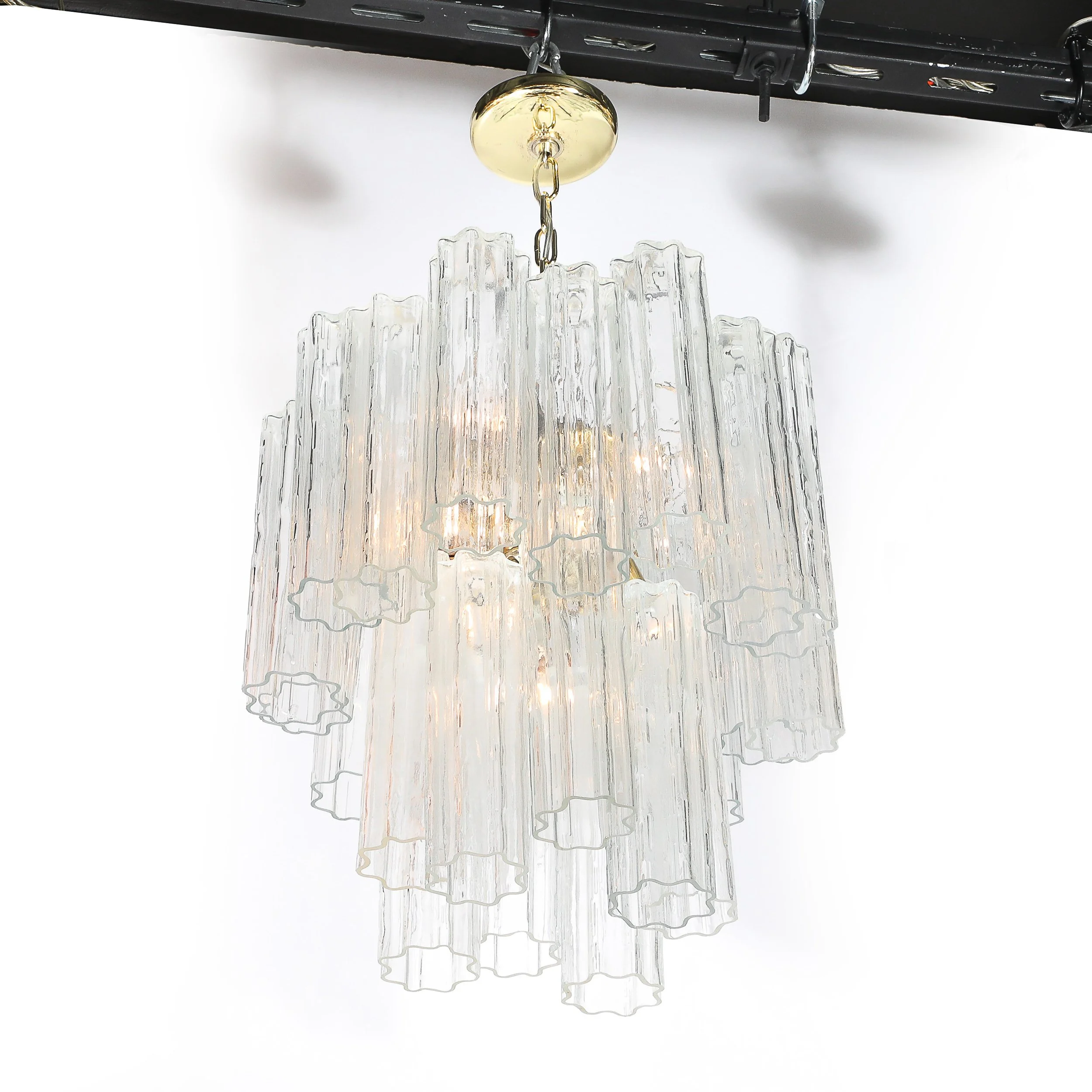 Mid-Century Modernist Murano Glass Tronchi Chandelier w/ Brass Fittings offered by High Style Deco — image 7