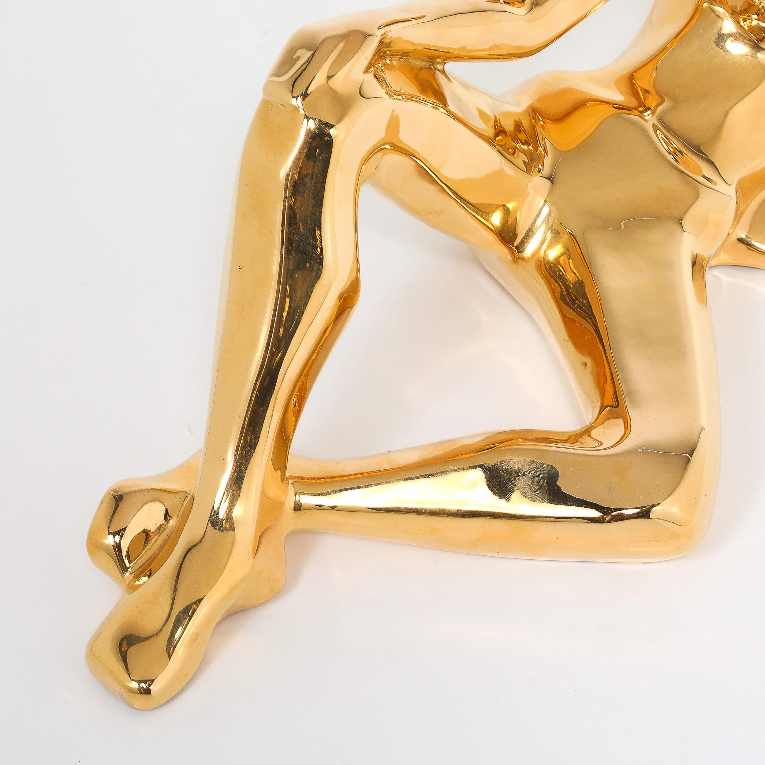 Mid-Century Gold-Plated Ceramic Sculpture of a Reclining Woman Signed Jaru offered by High Style Deco — image 3