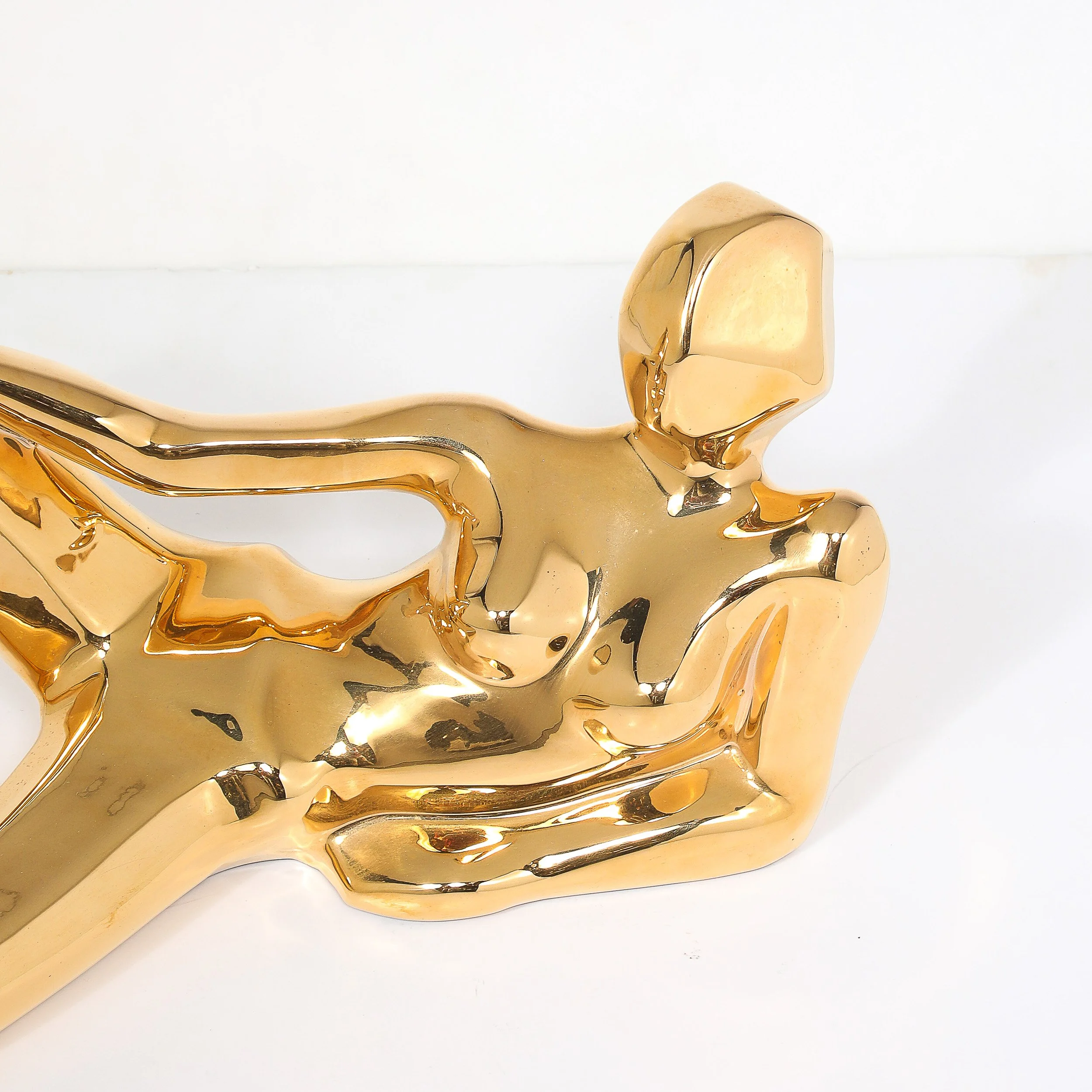 Mid-Century Gold-Plated Ceramic Sculpture of a Reclining Woman Signed Jaru offered by High Style Deco — image 2