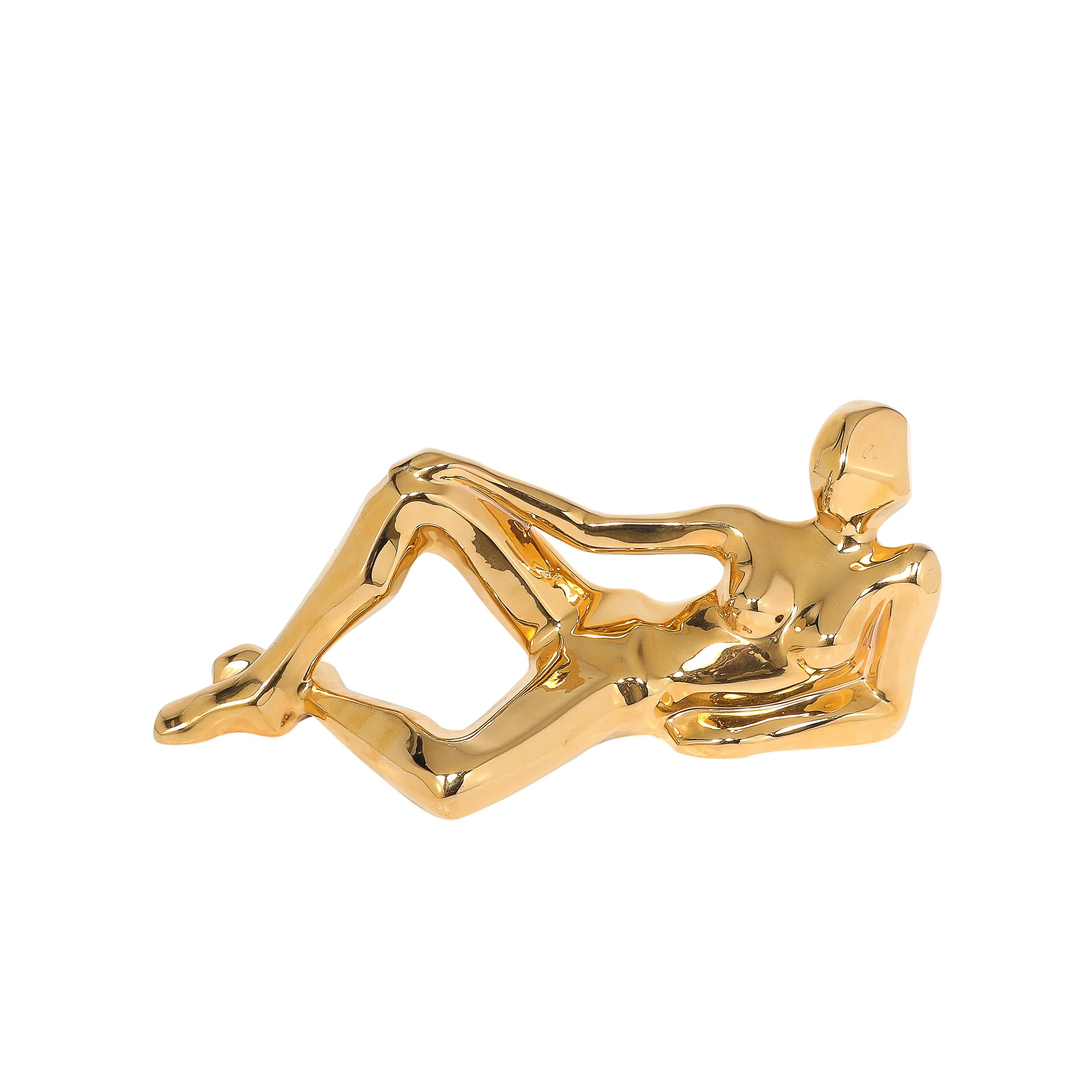 Mid-Century Gold-Plated Ceramic Sculpture of a Reclining Woman Signed Jaru offered by High Style Deco — image 1