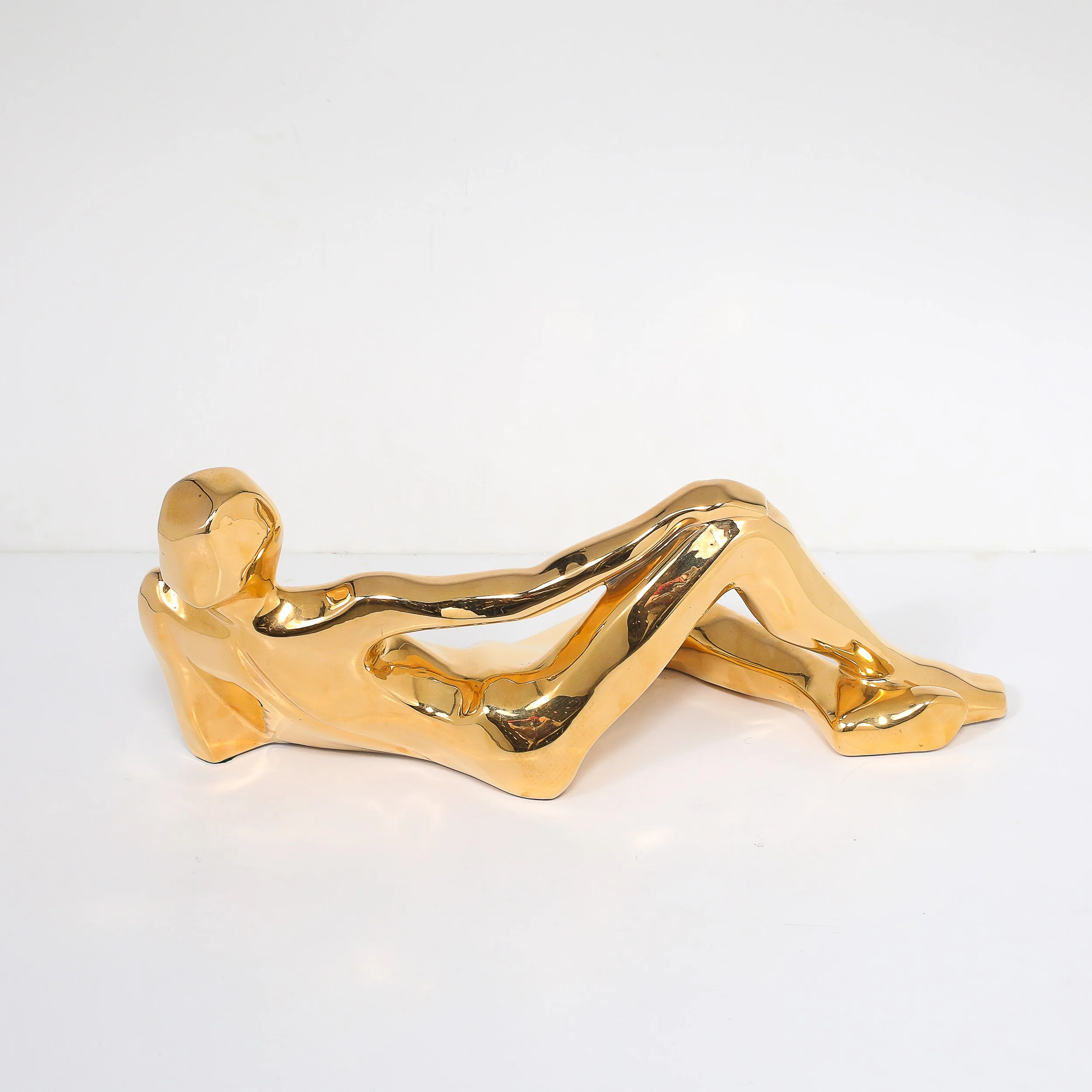 Mid-Century Gold-Plated Ceramic Sculpture of a Reclining Woman Signed Jaru offered by High Style Deco — image 8