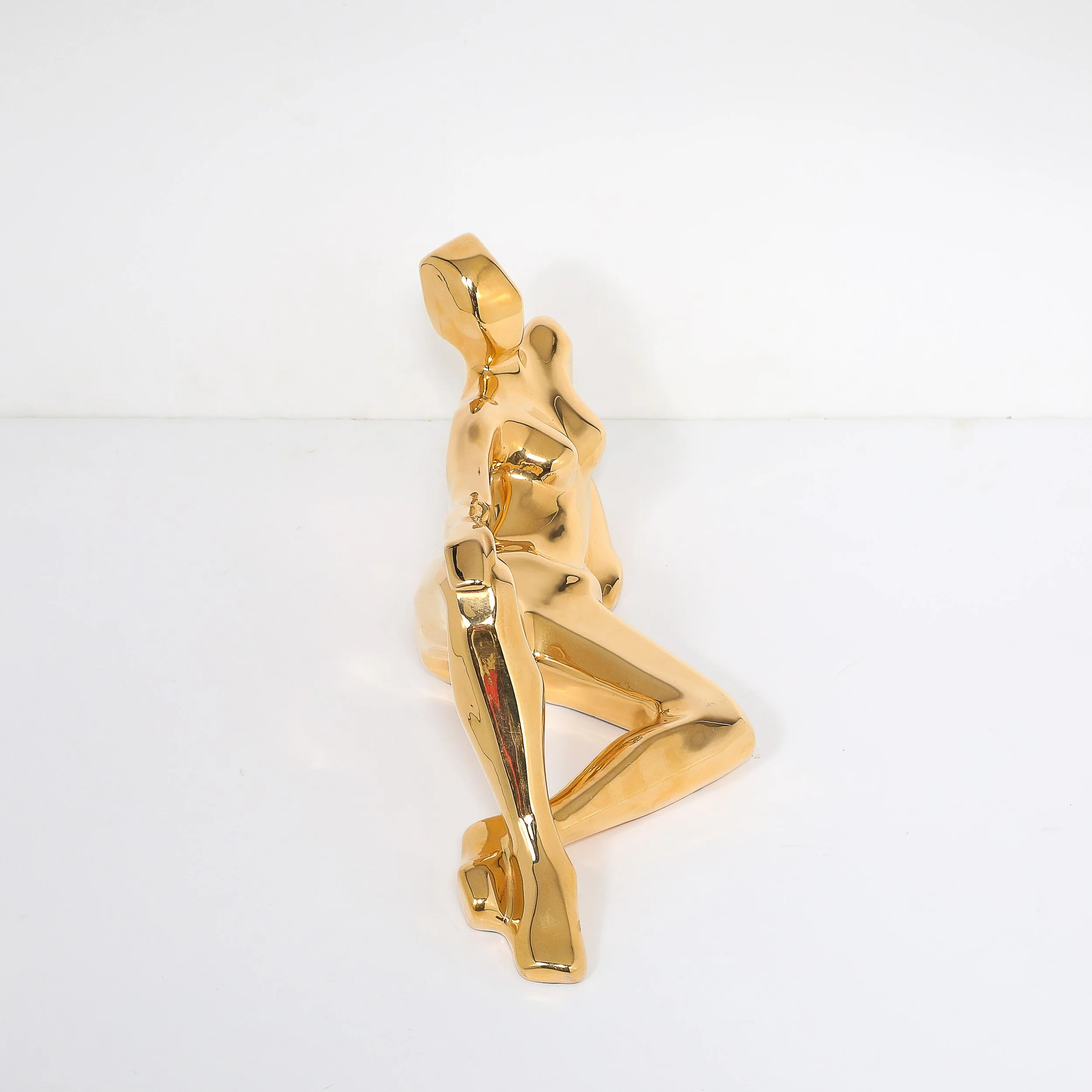 Mid-Century Gold-Plated Ceramic Sculpture of a Reclining Woman Signed Jaru offered by High Style Deco — image 9