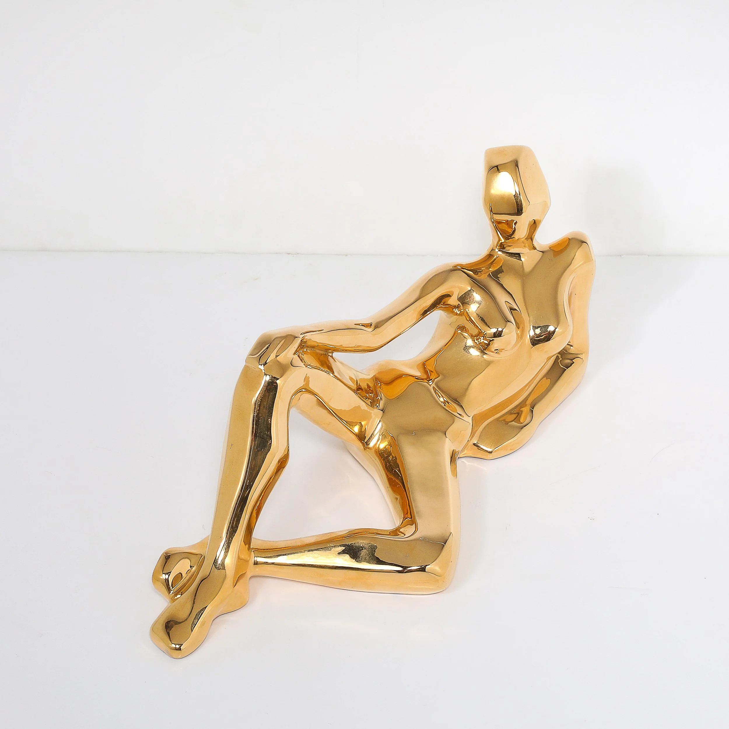 Mid-Century Gold-Plated Ceramic Sculpture of a Reclining Woman Signed Jaru offered by High Style Deco — image 12
