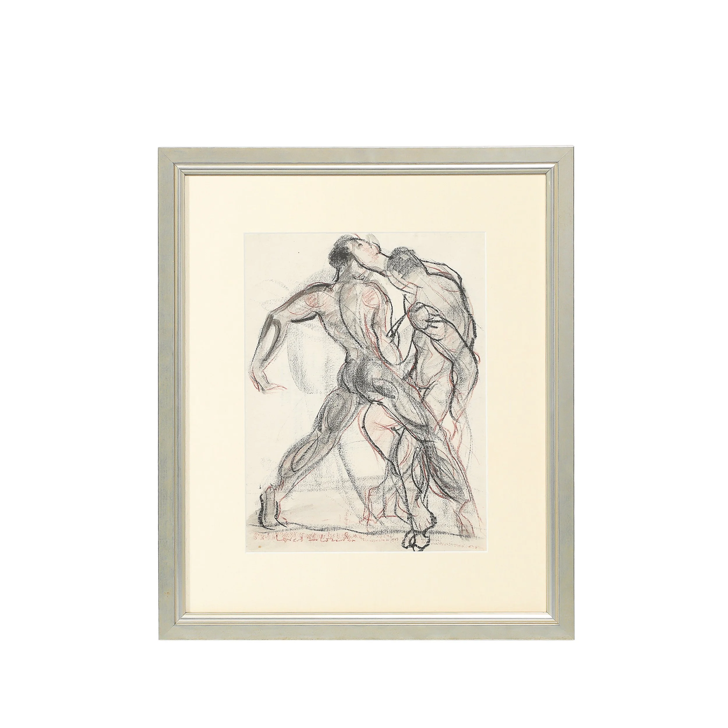 Mid-Century "Boxers" Charcoal & Conte w/ Watercolor signed Boris Lovet-Lorski offered by High Style Deco — image 1