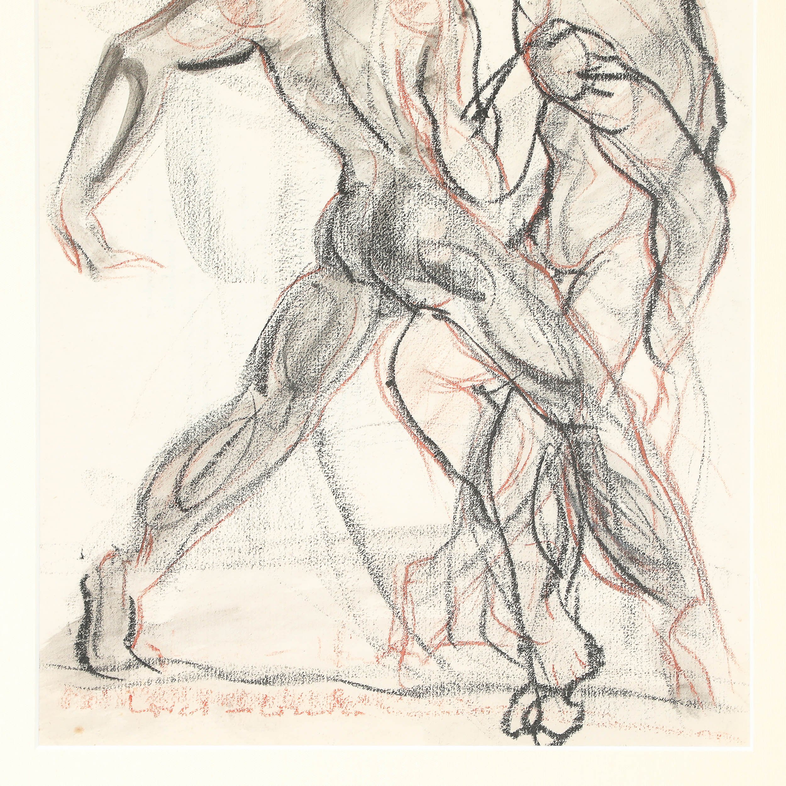 Mid-Century "Boxers" Charcoal & Conte w/ Watercolor signed Boris Lovet-Lorski offered by High Style Deco — image 5