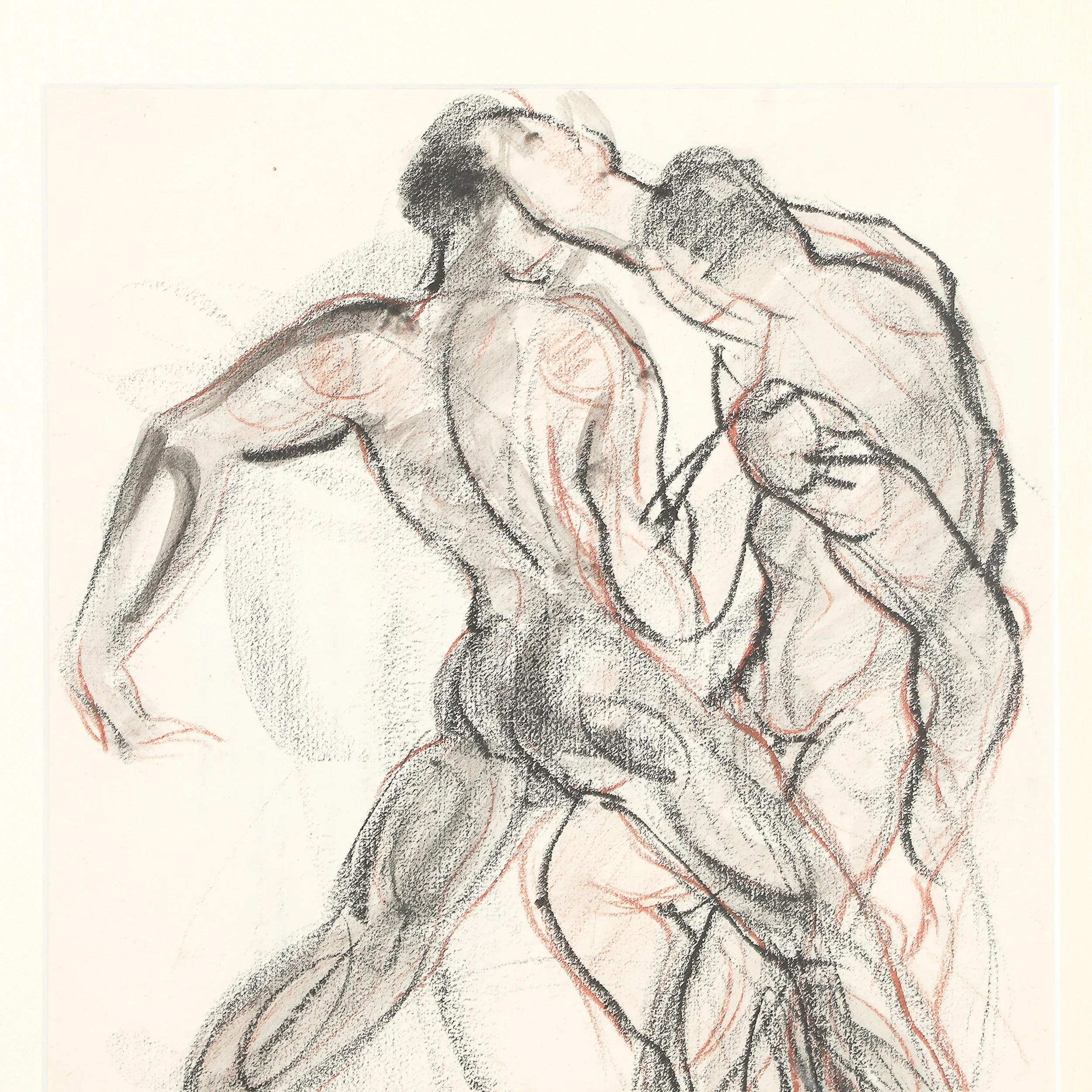 Mid-Century "Boxers" Charcoal & Conte w/ Watercolor signed Boris Lovet-Lorski offered by High Style Deco — image 3