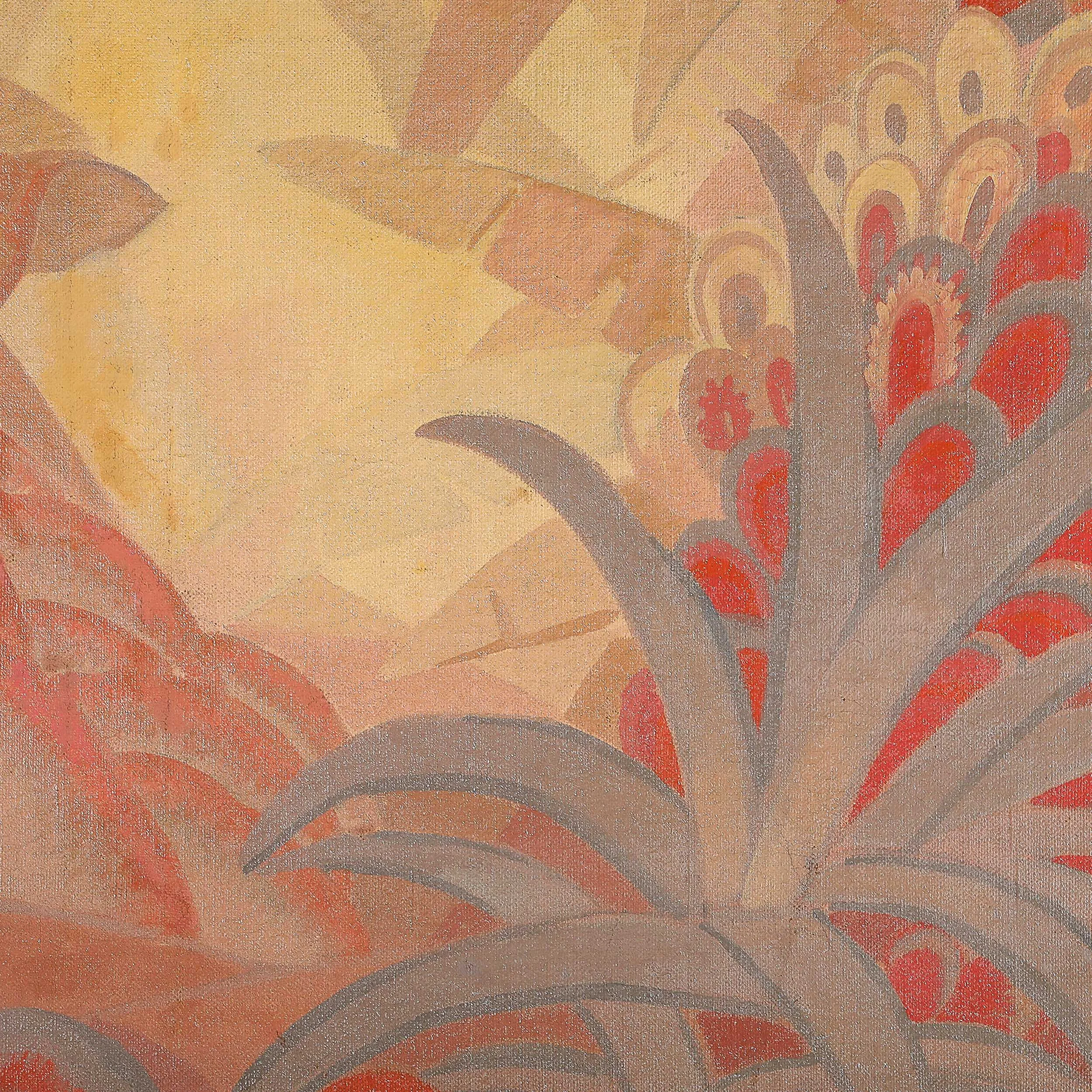 Art Deco Signed Gaston Andre Oil on Canvas Tropical Landscape of Palms offered by High Style Deco — image 2