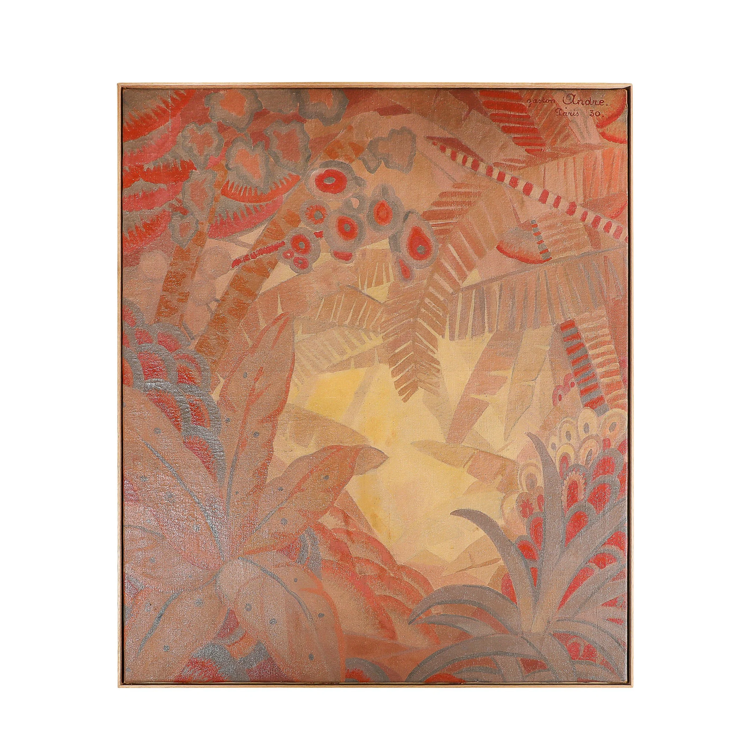 Art Deco Signed Gaston Andre Oil on Canvas Tropical Landscape of Palms offered by High Style Deco — image 1