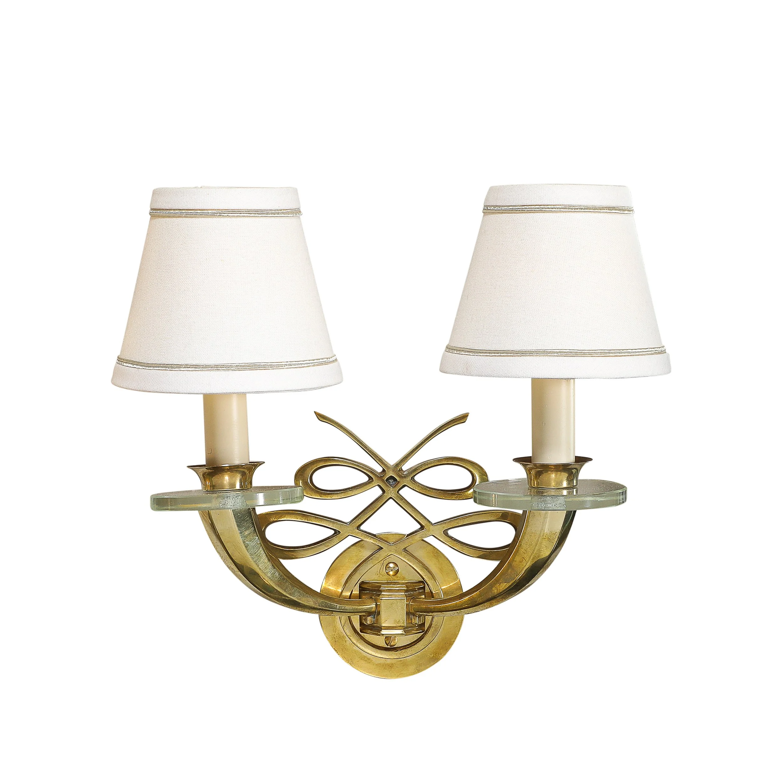 Pair of Art Deco Jules Leleu Polished Brass & Glass Ribbon Sconces offered by High Style Deco — image 4