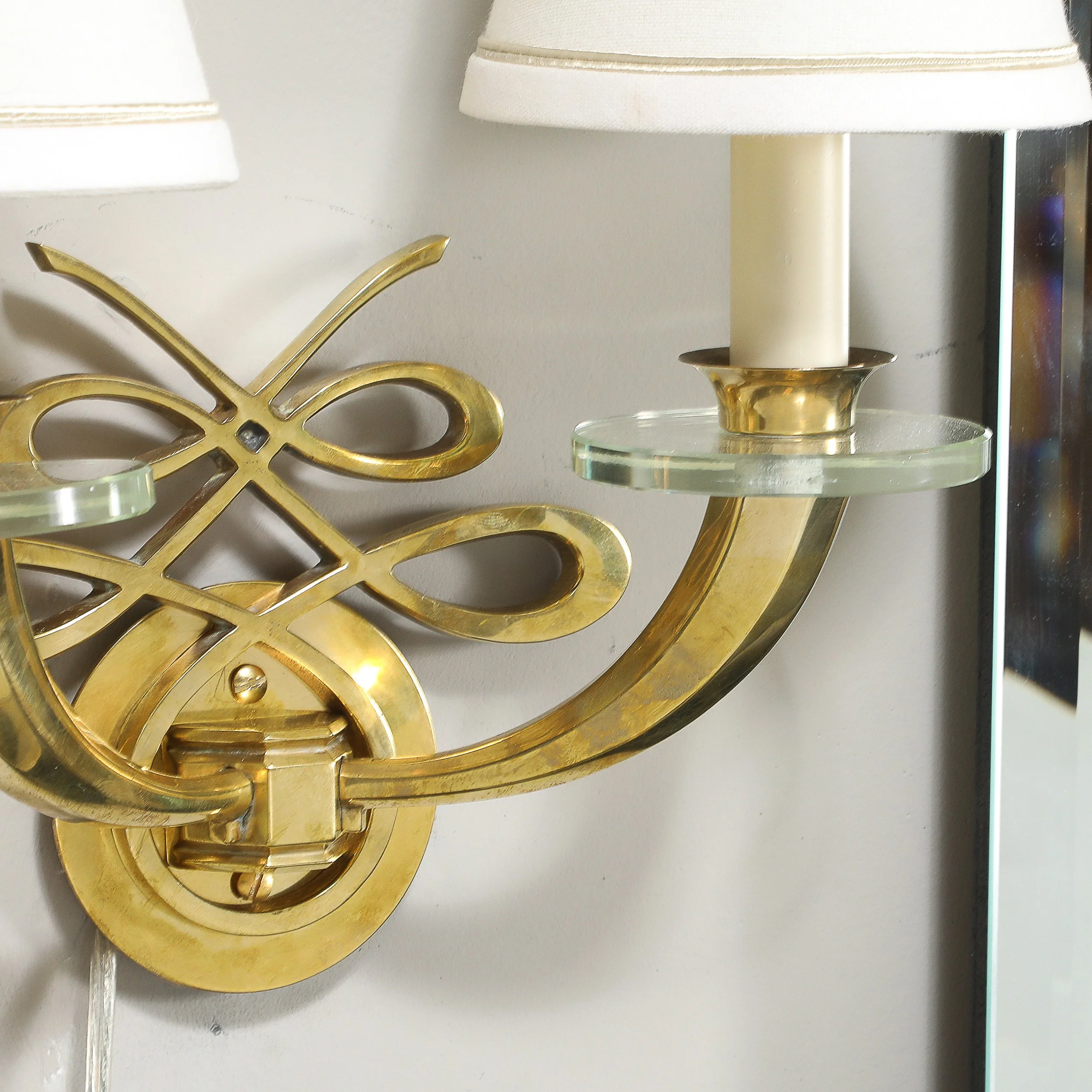Pair of Art Deco Jules Leleu Polished Brass & Glass Ribbon Sconces offered by High Style Deco — image 3