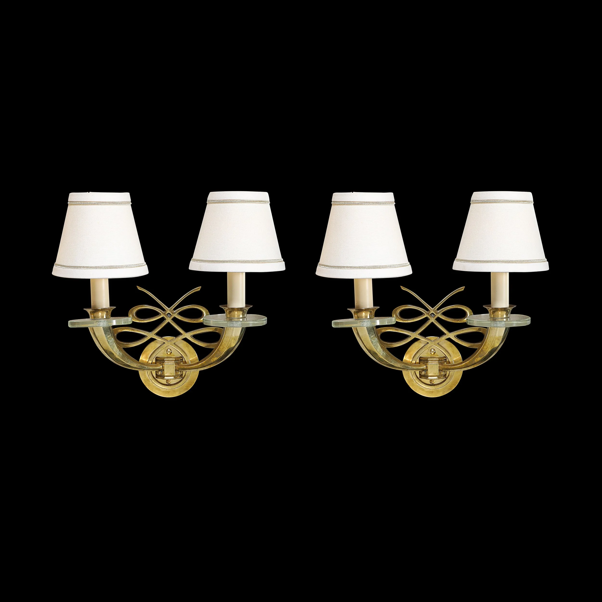 Pair of Art Deco Jules Leleu Polished Brass & Glass Ribbon Sconces offered by High Style Deco — image 5