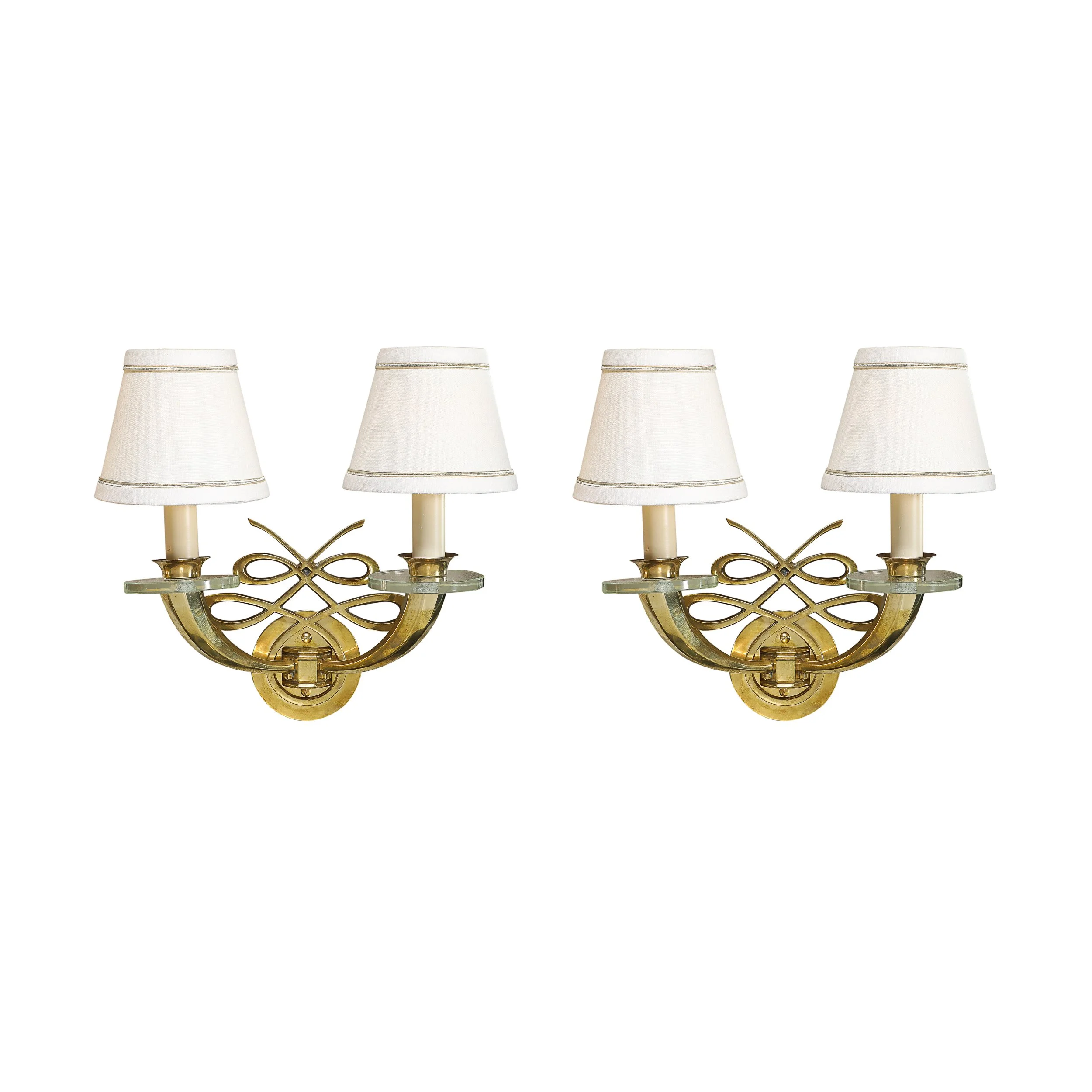 Pair of Art Deco Jules Leleu Polished Brass & Glass Ribbon Sconces offered by High Style Deco — image 1