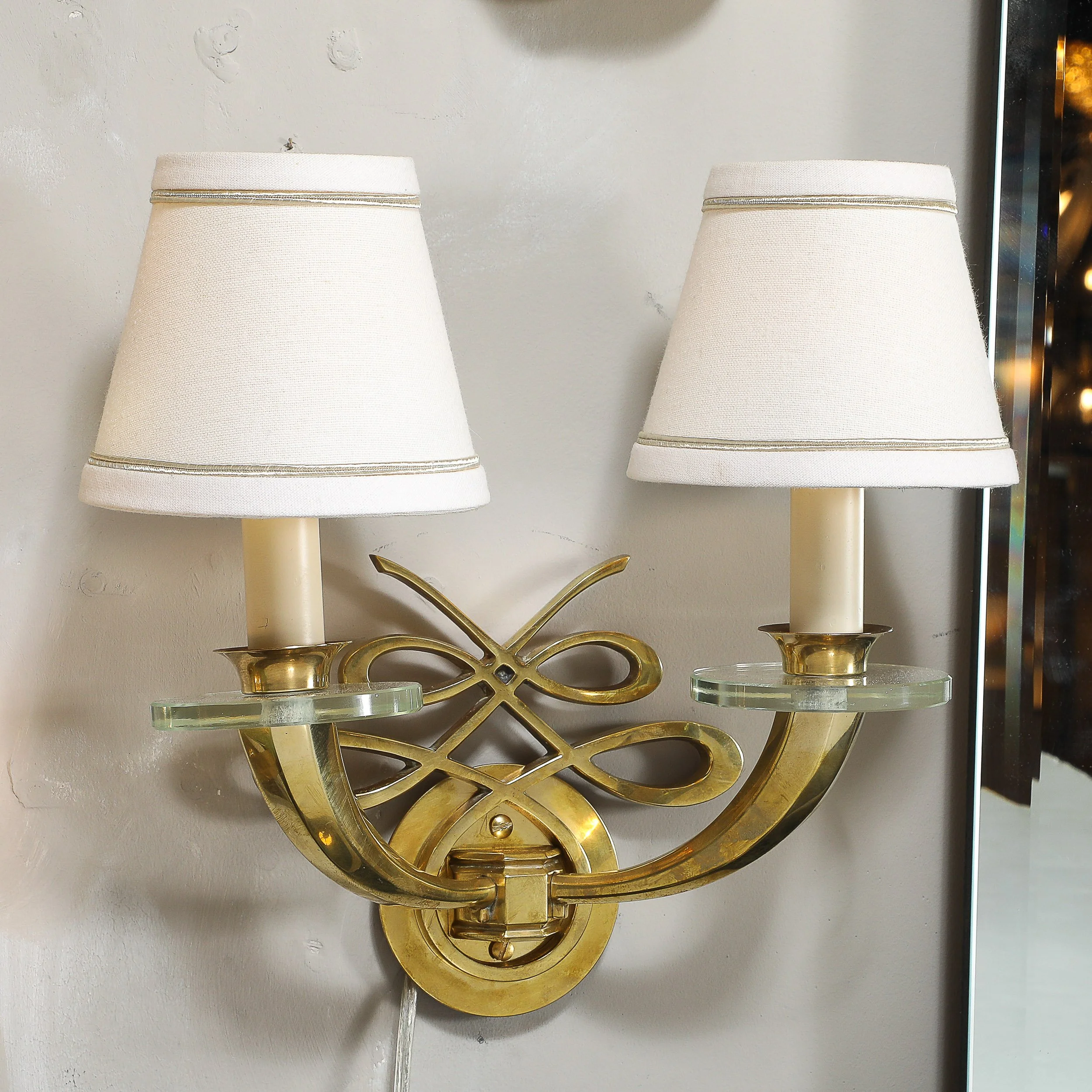 Pair of Art Deco Jules Leleu Polished Brass & Glass Ribbon Sconces offered by High Style Deco — image 6