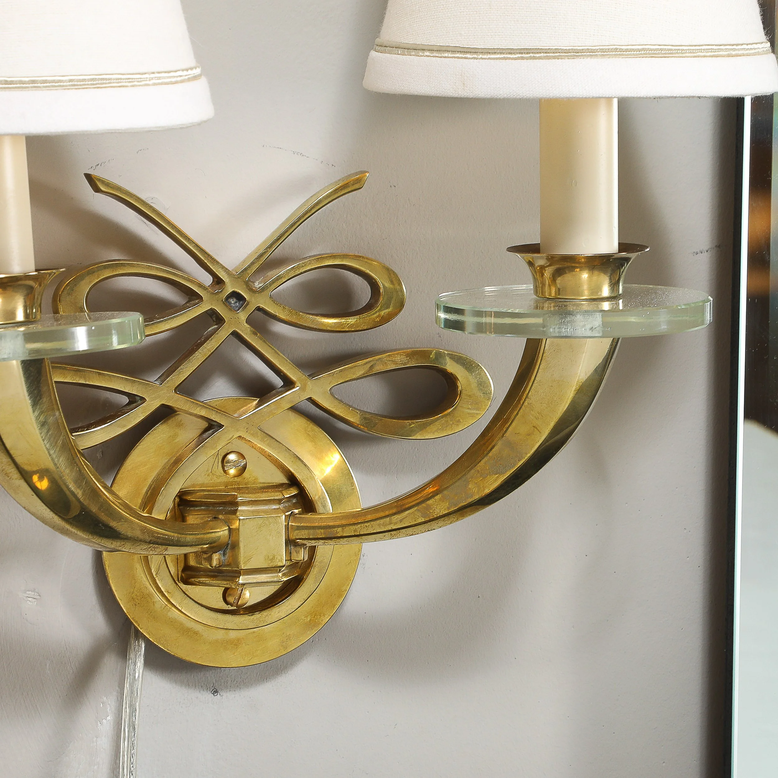 Pair of Art Deco Jules Leleu Polished Brass & Glass Ribbon Sconces offered by High Style Deco — image 7
