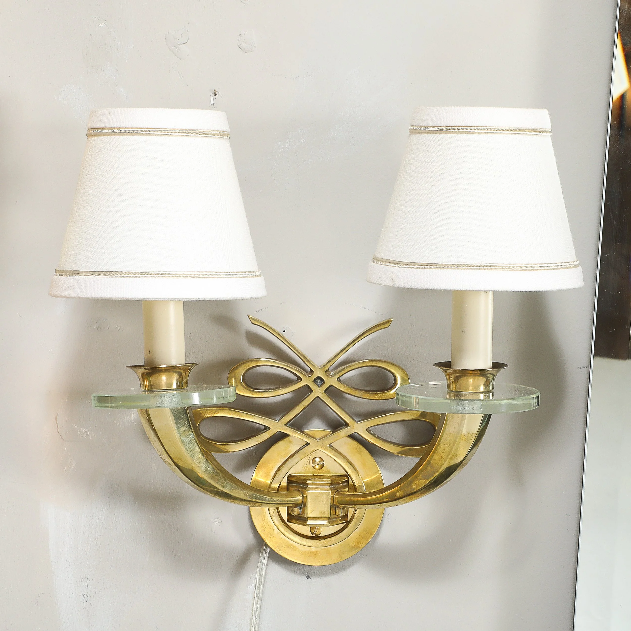 Pair of Art Deco Jules Leleu Polished Brass & Glass Ribbon Sconces offered by High Style Deco — image 8
