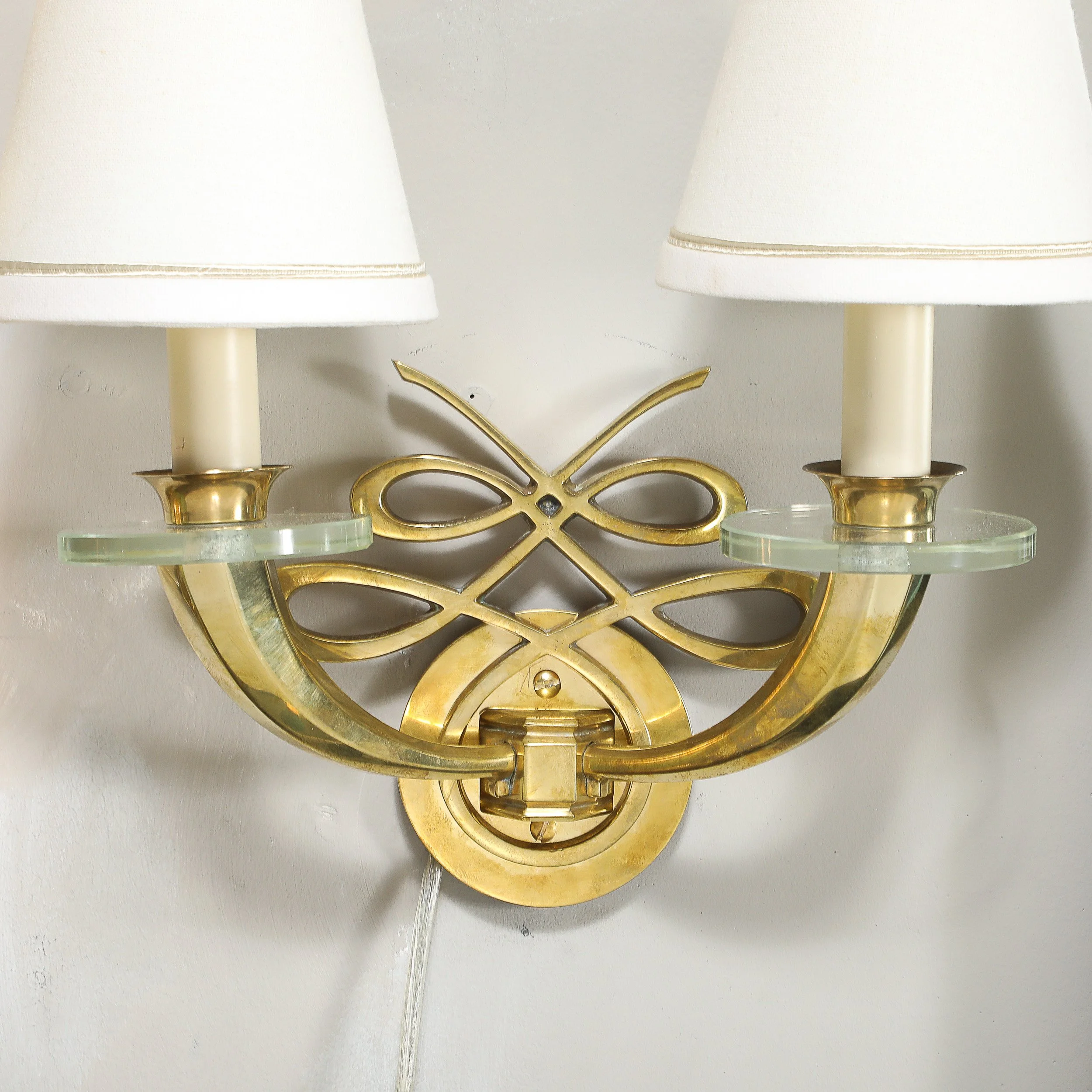Pair of Art Deco Jules Leleu Polished Brass & Glass Ribbon Sconces offered by High Style Deco — image 9