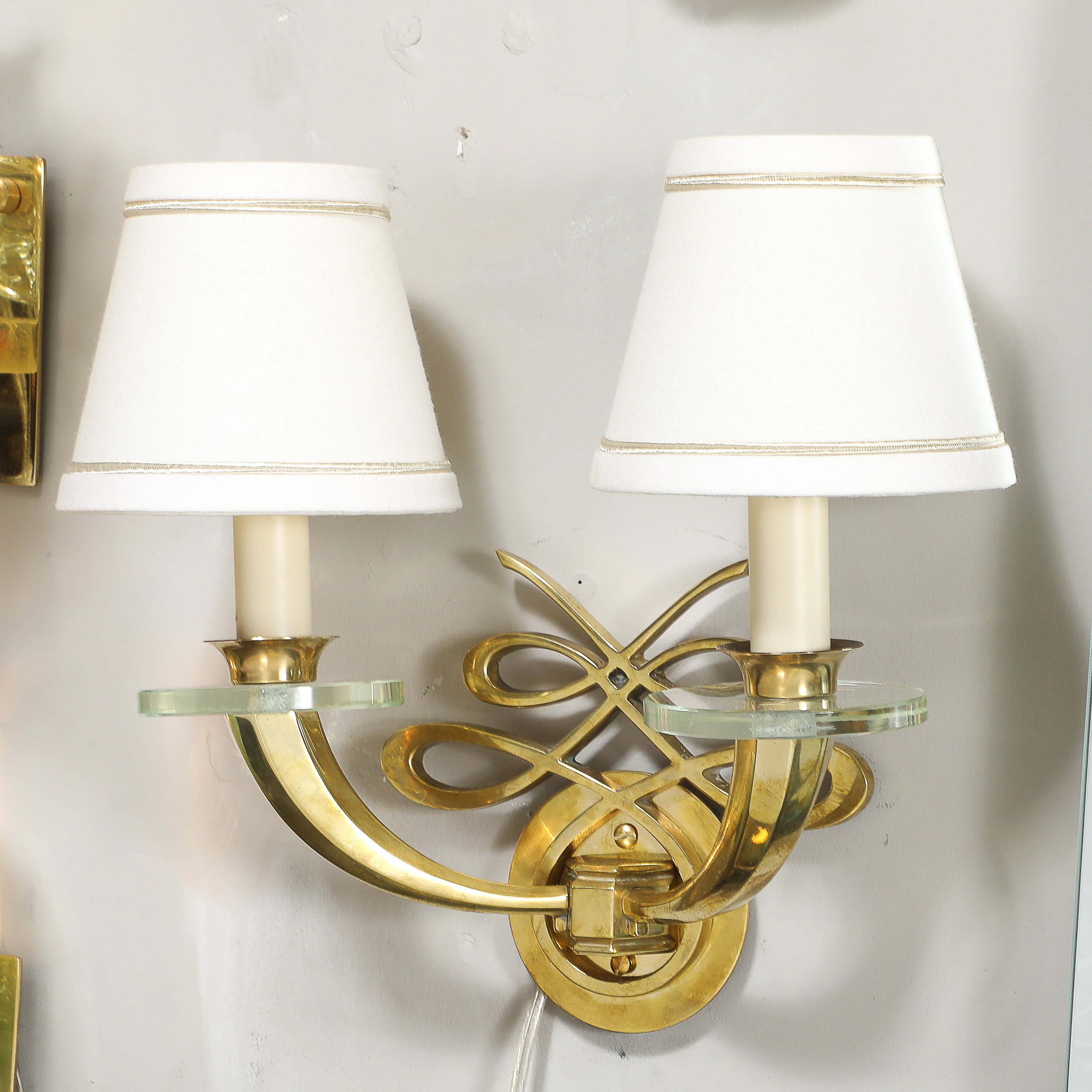 Pair of Art Deco Jules Leleu Polished Brass & Glass Ribbon Sconces offered by High Style Deco — image 10