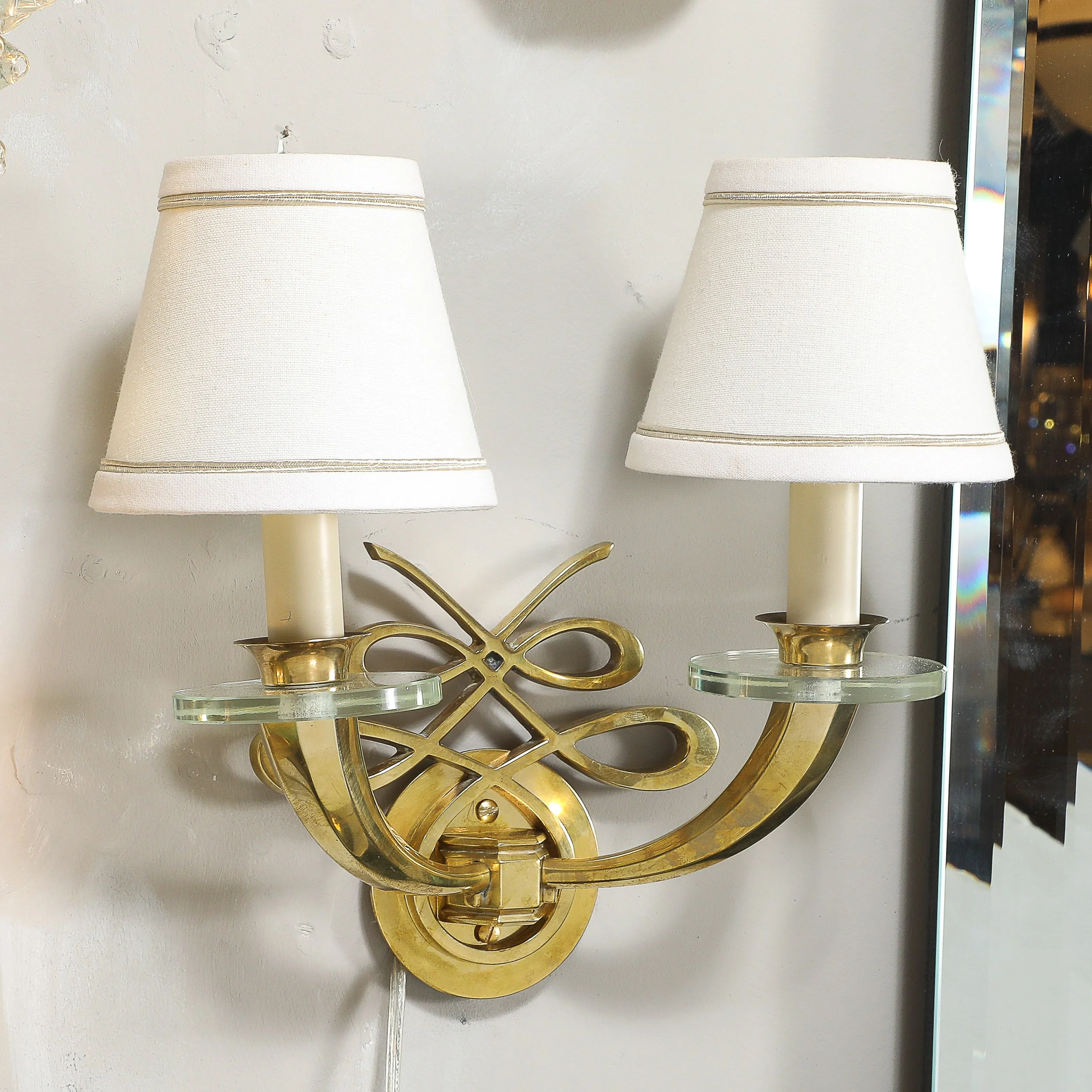 Pair of Art Deco Jules Leleu Polished Brass & Glass Ribbon Sconces offered by High Style Deco — image 12