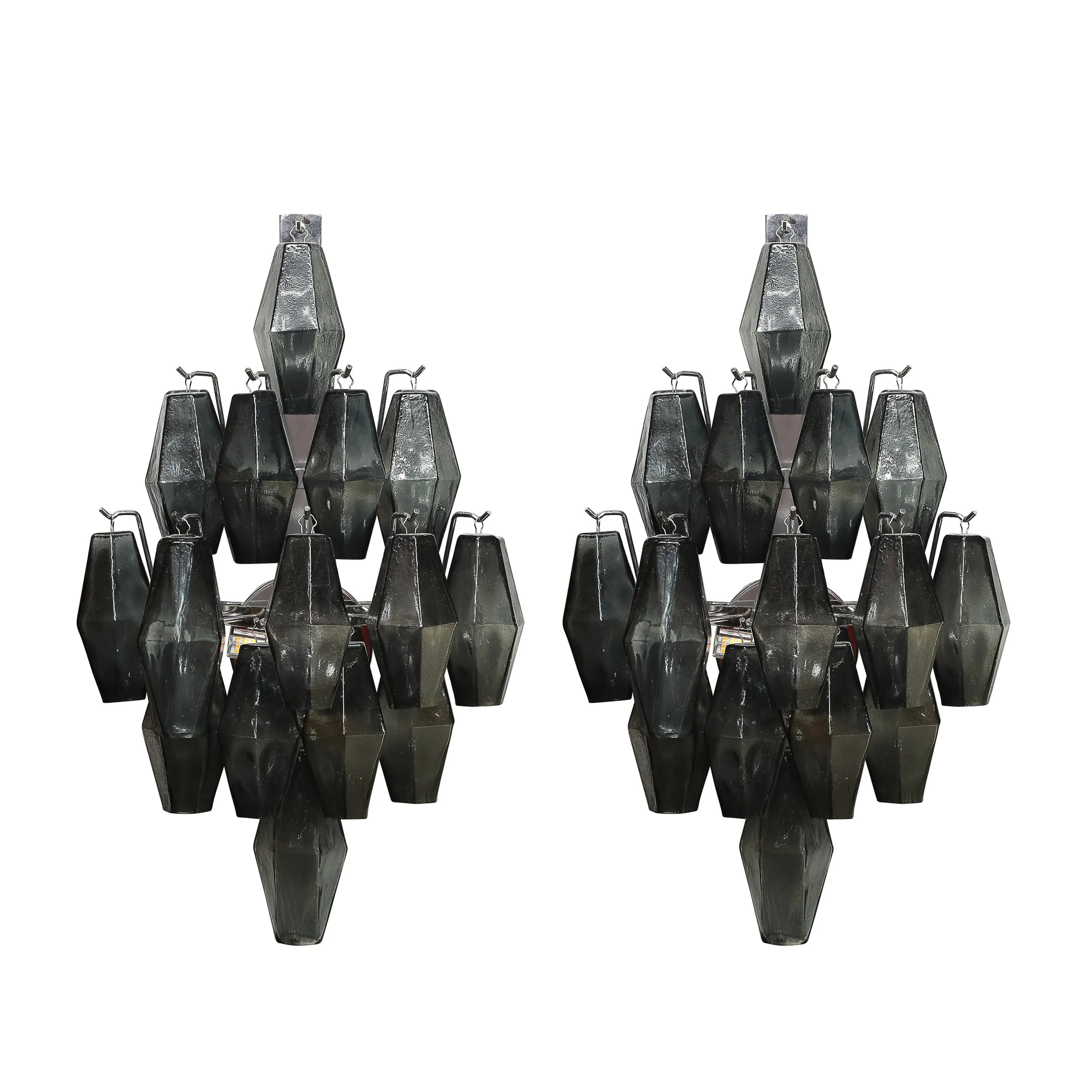 Pair of Modernist Smoked Gray Murano Glass Diamond-Form Polyhedral Wall Sconces offered by High Style Deco — image 1