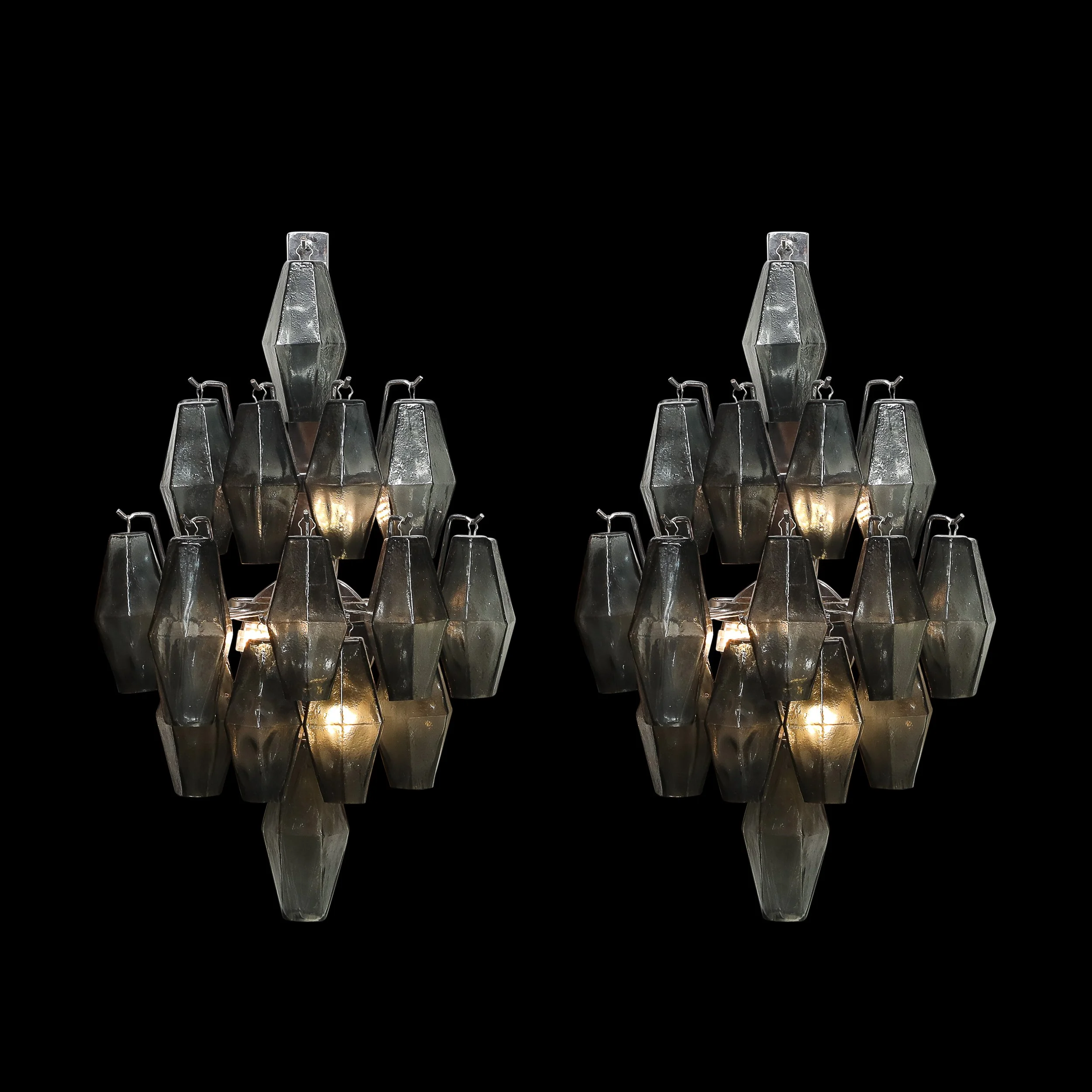Pair of Modernist Smoked Gray Murano Glass Diamond-Form Polyhedral Wall Sconces offered by High Style Deco — image 6