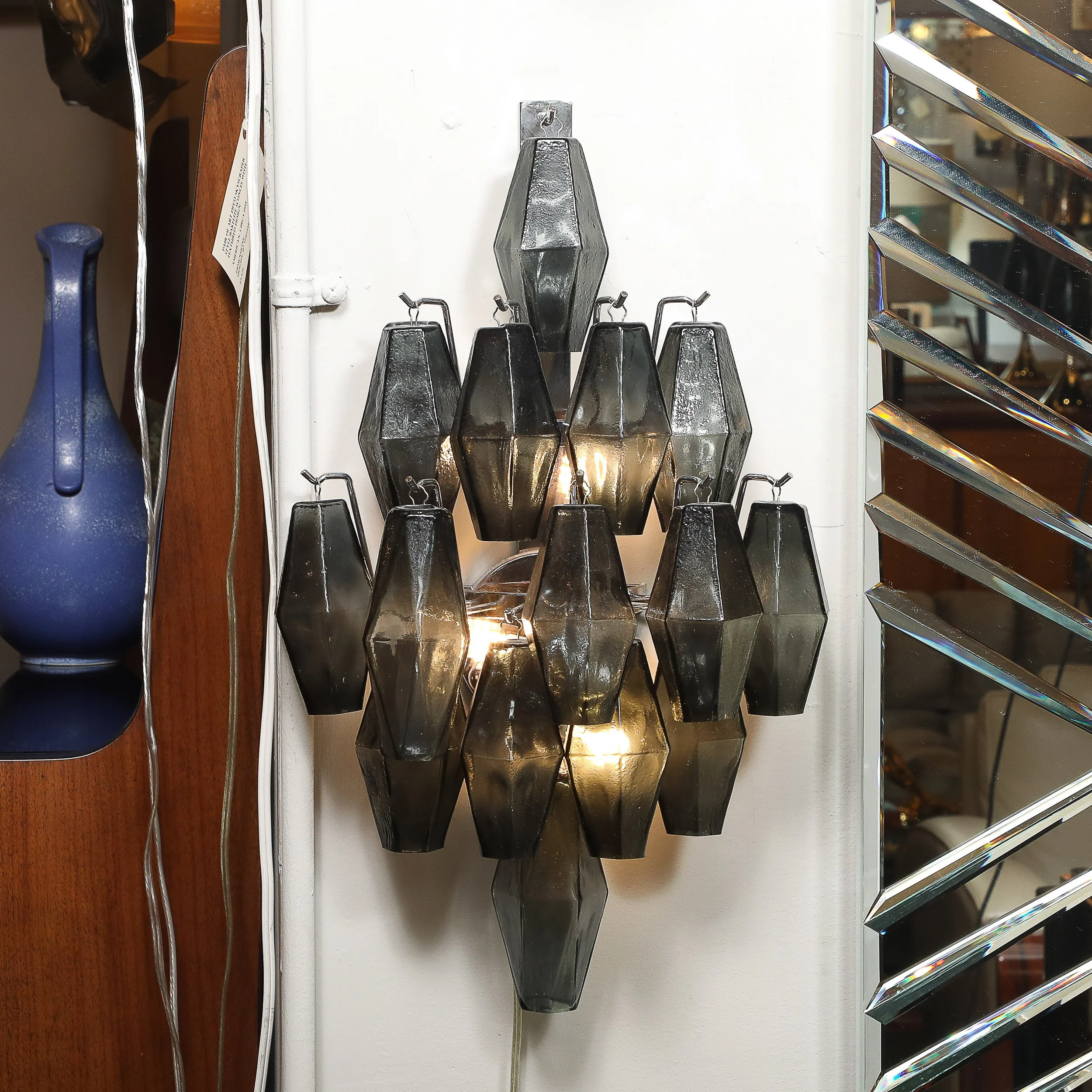 Pair of Modernist Smoked Gray Murano Glass Diamond-Form Polyhedral Wall Sconces offered by High Style Deco — image 7