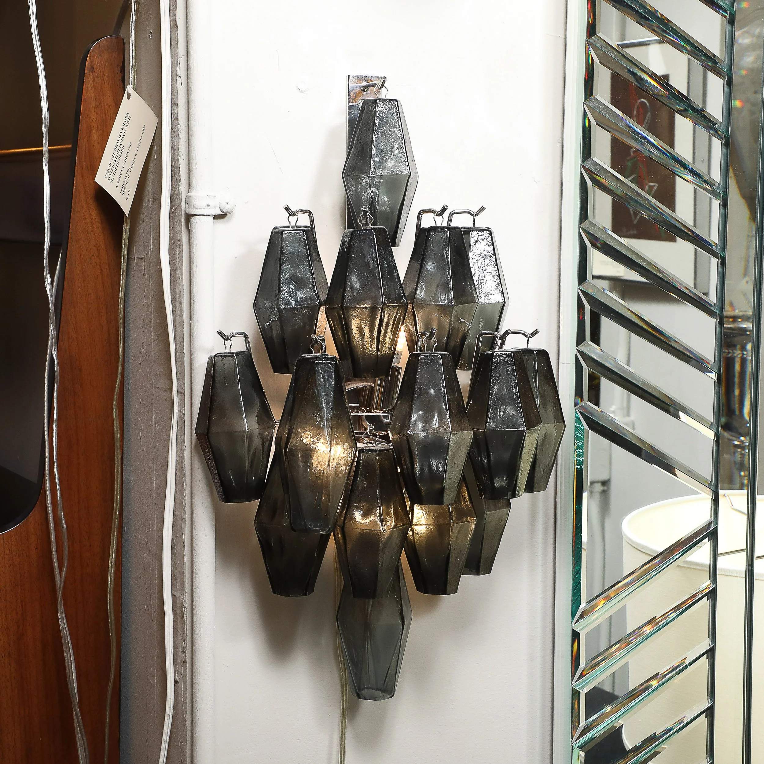 Pair of Modernist Smoked Gray Murano Glass Diamond-Form Polyhedral Wall Sconces offered by High Style Deco — image 8