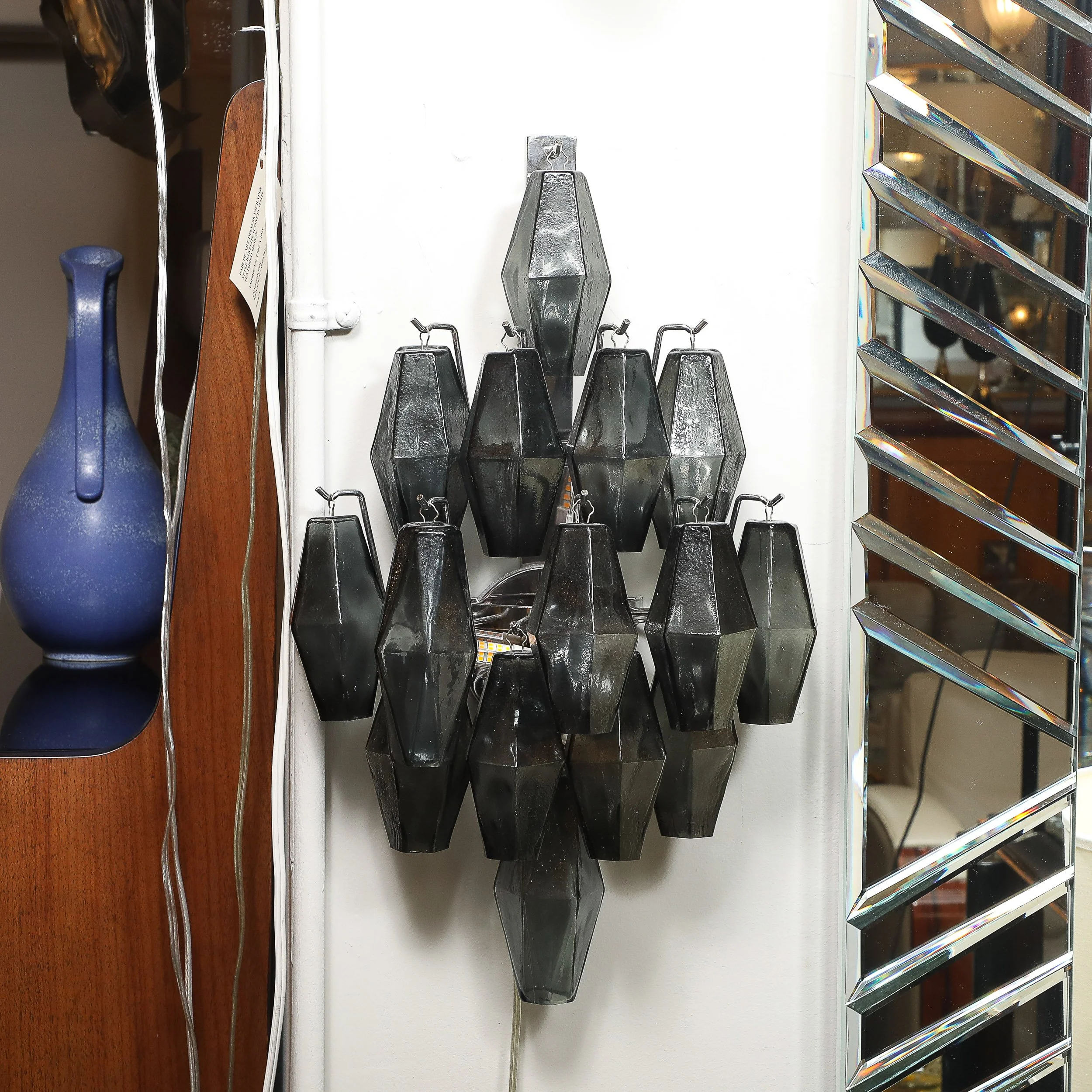 Pair of Modernist Smoked Gray Murano Glass Diamond-Form Polyhedral Wall Sconces offered by High Style Deco — image 13