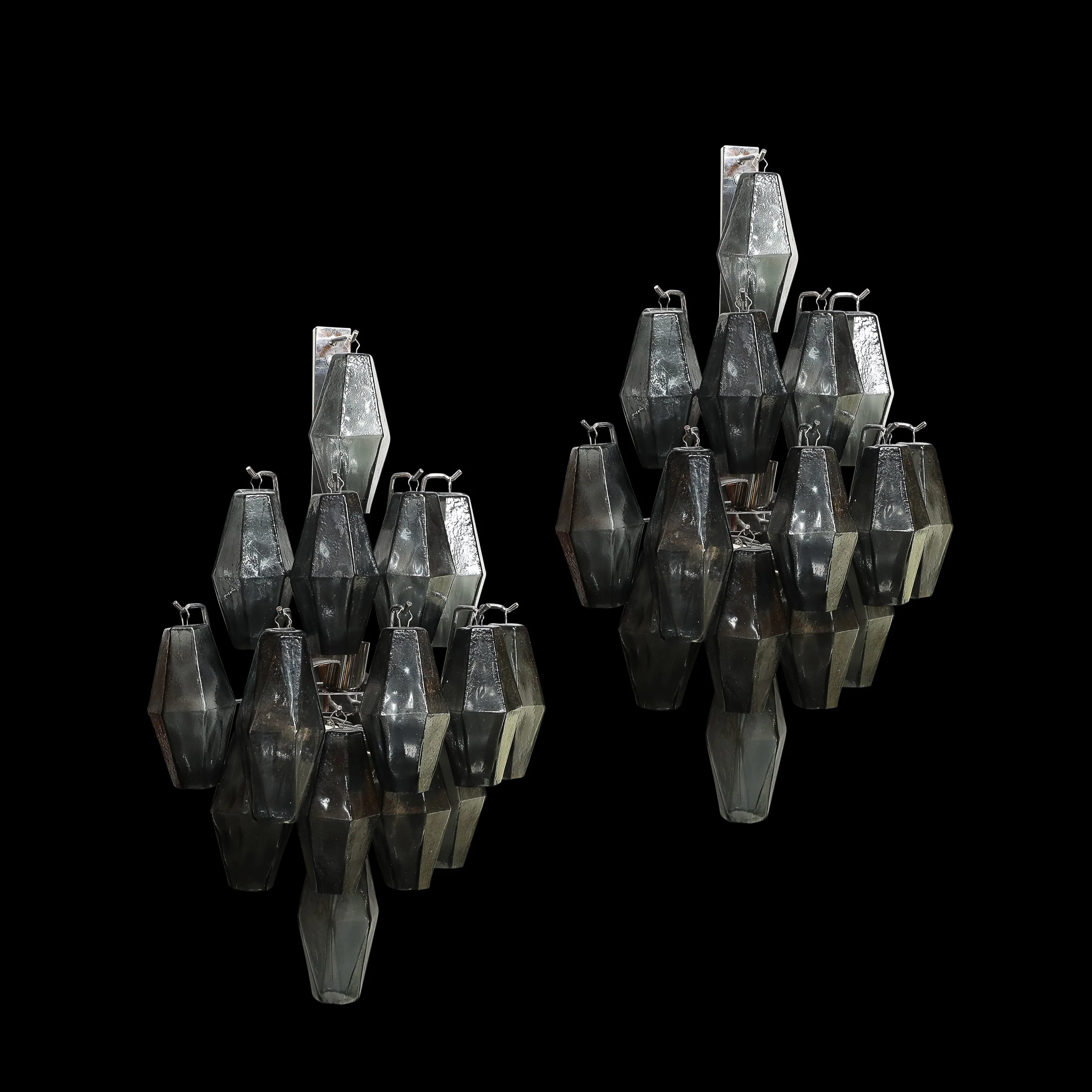 Pair of Modernist Smoked Gray Murano Glass Diamond-Form Polyhedral Wall Sconces offered by High Style Deco — image 16