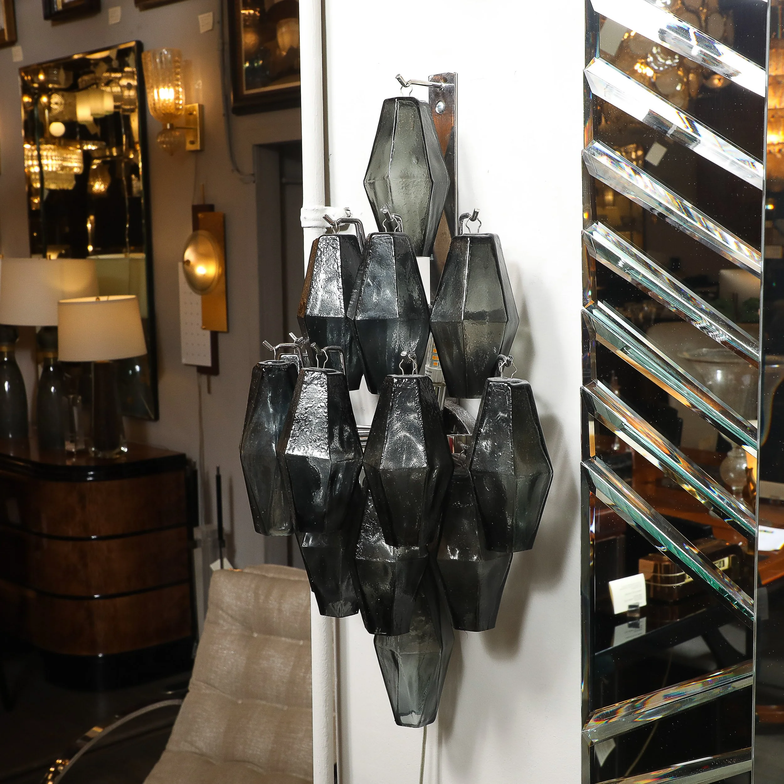 Pair of Modernist Smoked Gray Murano Glass Diamond-Form Polyhedral Wall Sconces offered by High Style Deco — image 17