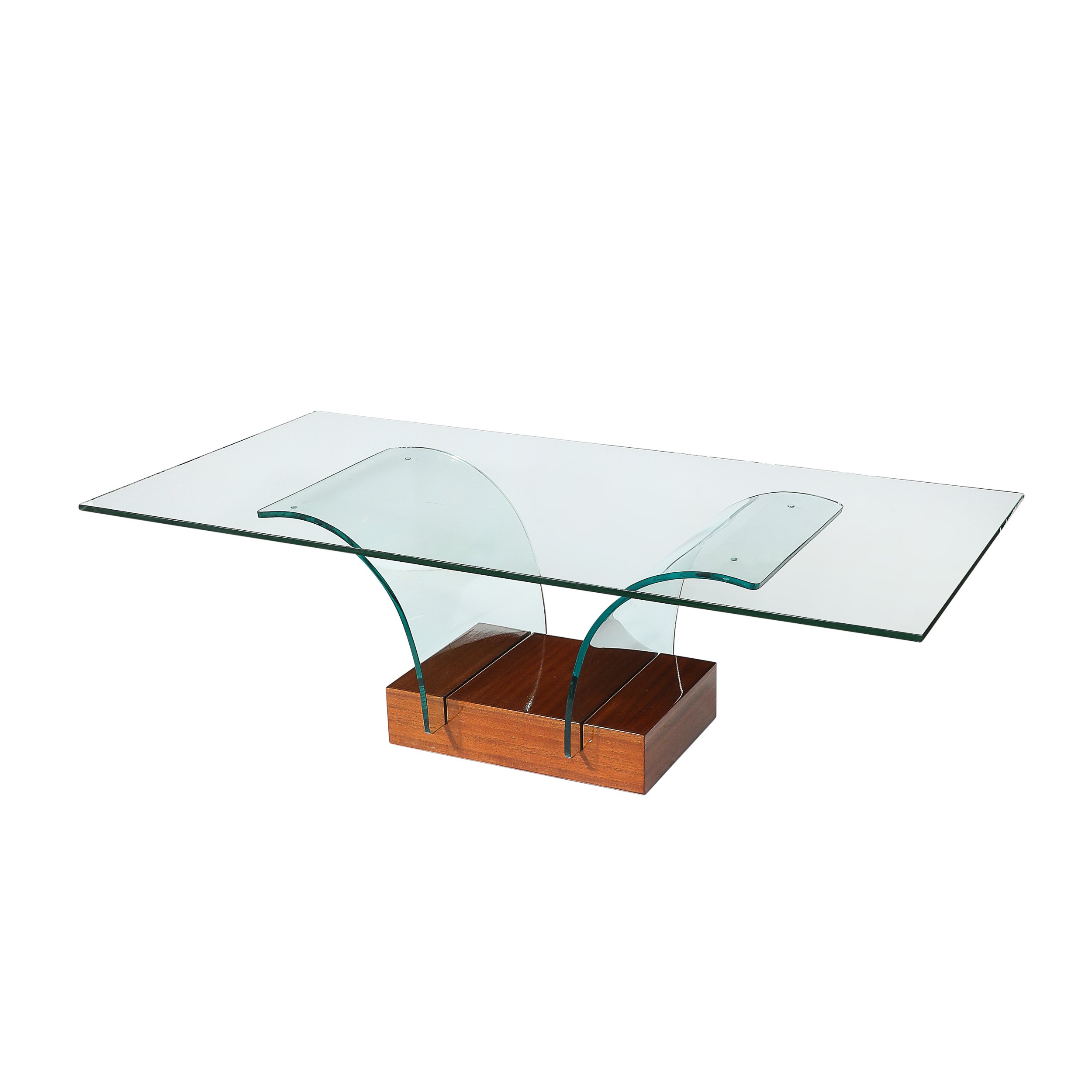 Mid-Century Modernage Curved Glass Cocktail Table W/ Rectilinear Walnut Base

American, Circa 1945 

Dimensions:

Height: 15.5 in (39.37 cm) x Width: 52 in (132.08 cm) x Depth: 26 in (66.04 cm)
.
.
.
.
#cocktailtable #vintagefurniture #midcentury #in