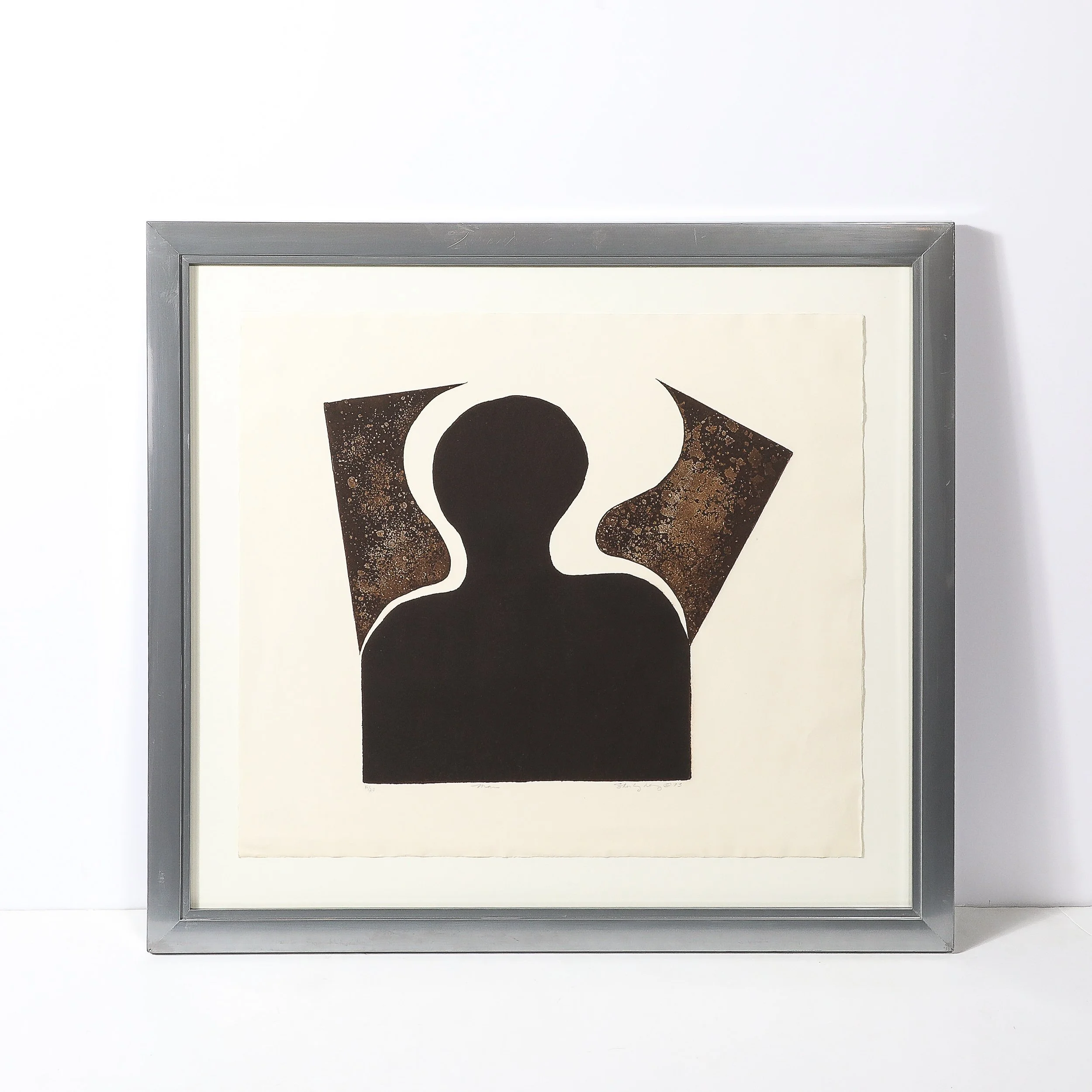 Mid-Century Modernist Screen Print titled "Man" signed Sheng Hey C. 1973 - High Style Deco 1.jpg