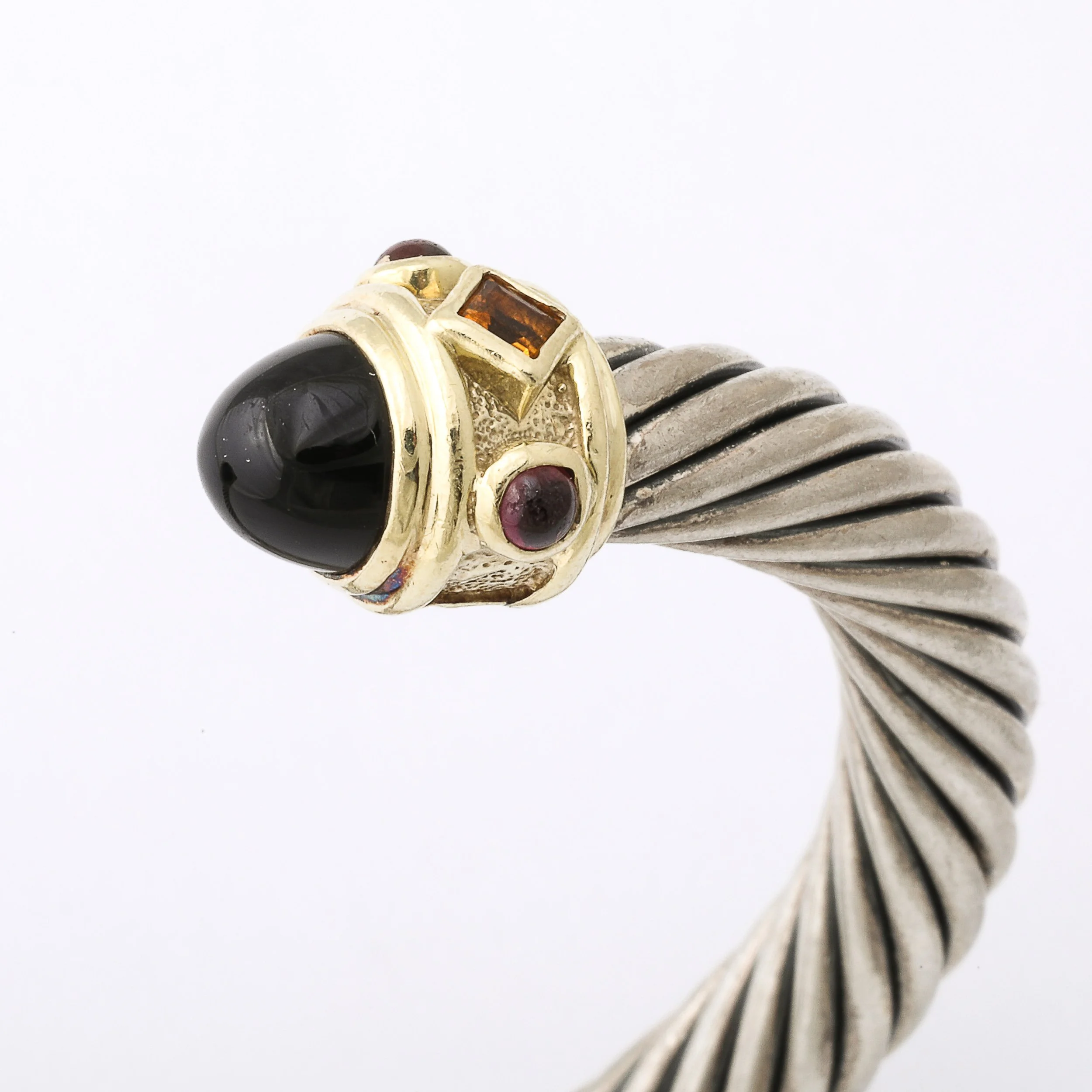 Modernist Sterling Silver, 14K Gold, Onyx, Garnet Cable Bracelet by David Yurman - High Style Deco 12.jpg