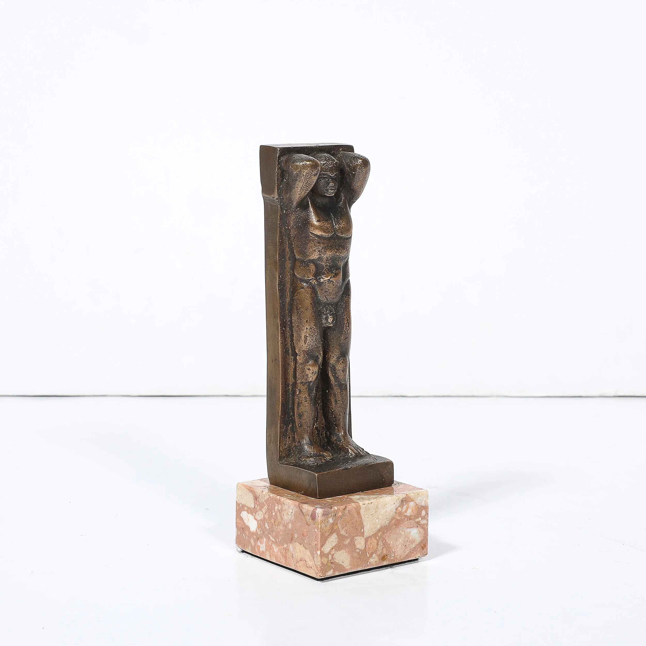 Art Deco Bronze Telamon Sculpture on Rectilinear Pink Marble Base - High Style Deco 7.jpg