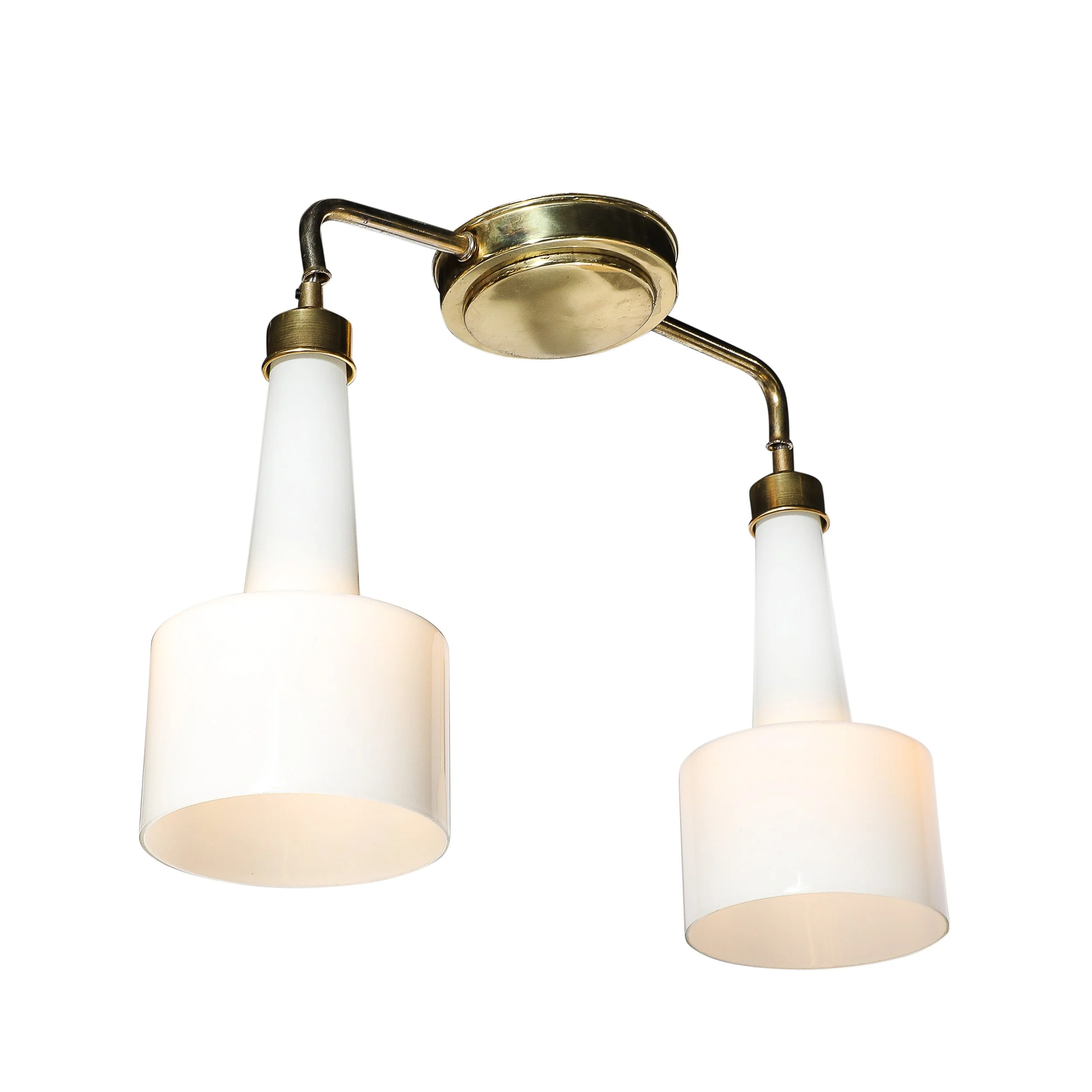 Mid-Century Two-Branch Pendant Chandelier in Molded Milk Glass w: Brass Fittings - High Style Deco.jpg