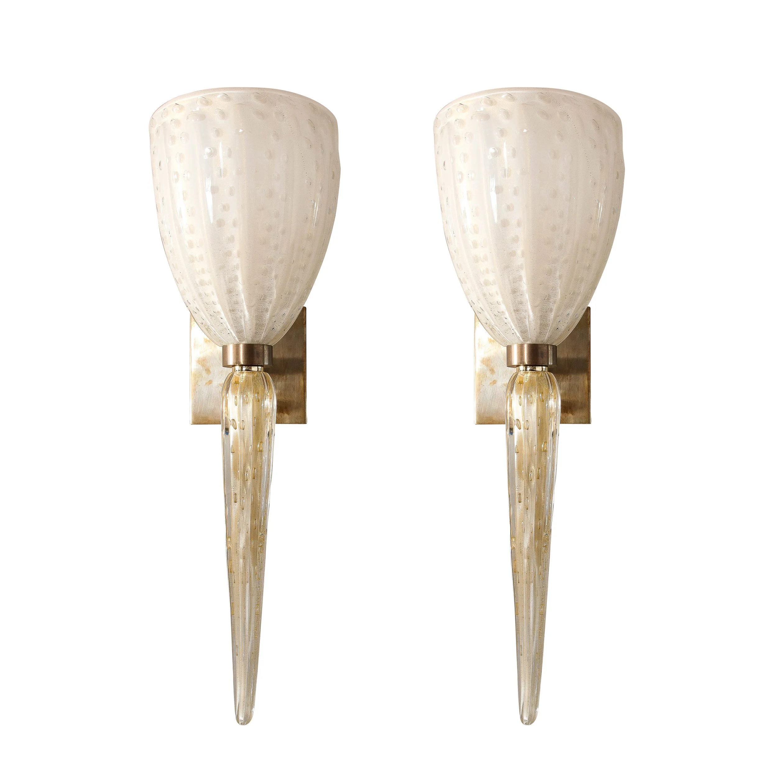Modernist Hand-Blown Murano Glass Sconces with Murines, 24K Gold Flecks & Spike Form Drop - High Style Deco.jpg