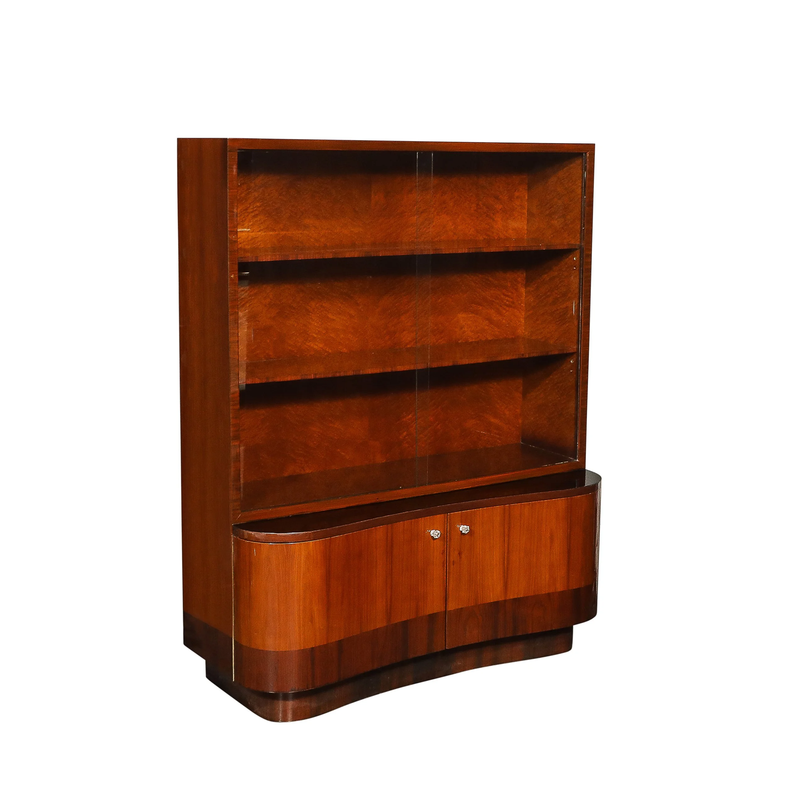 Art Deco Bar Cabinet in Bookmatched Walnut & Burled Elm w: Black Lacquer Accents - High Style Deco.jpg