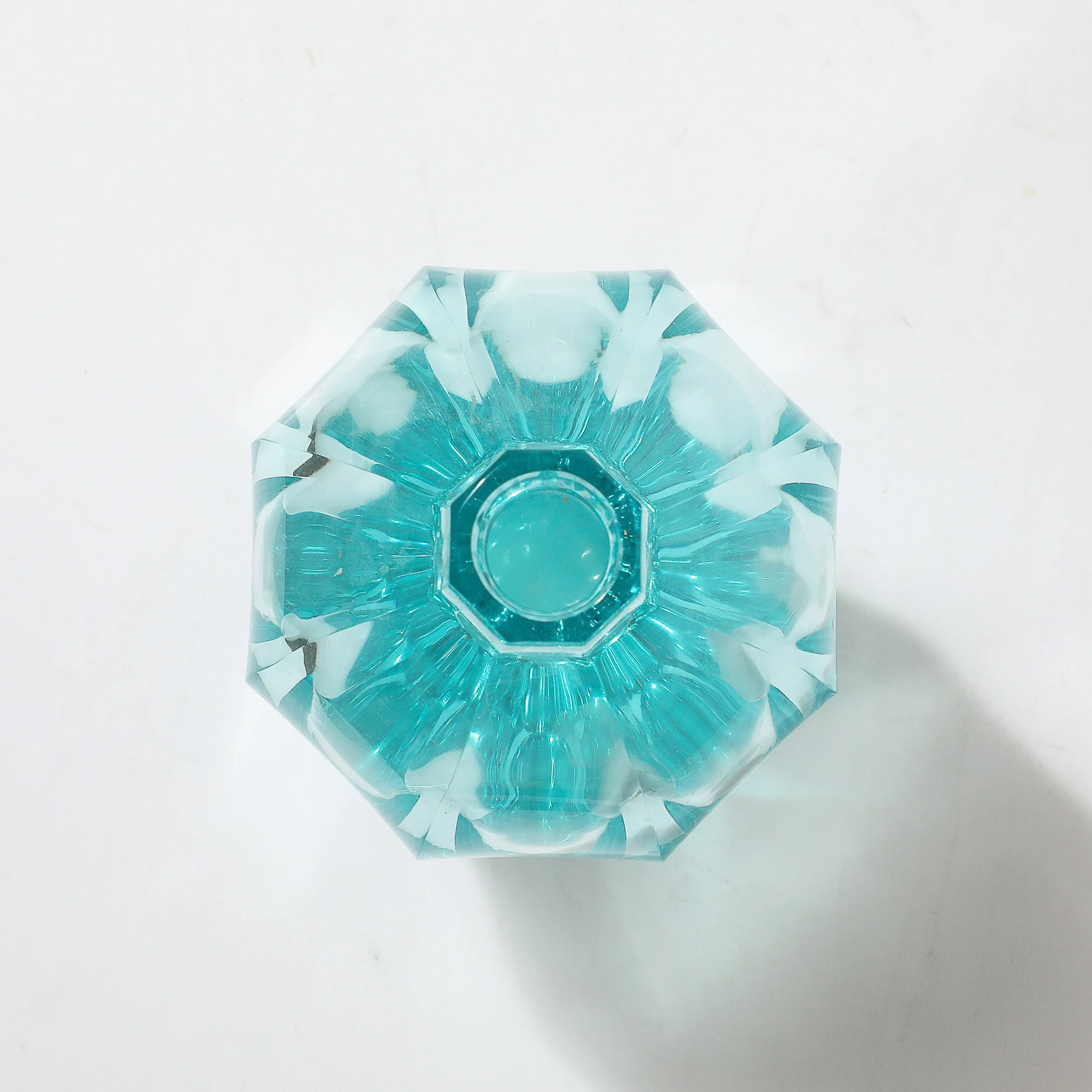 Art Deco Faceted Cut Crystal Vase in Aquamarine Hue signed Moser - High Style Deco 12.jpg