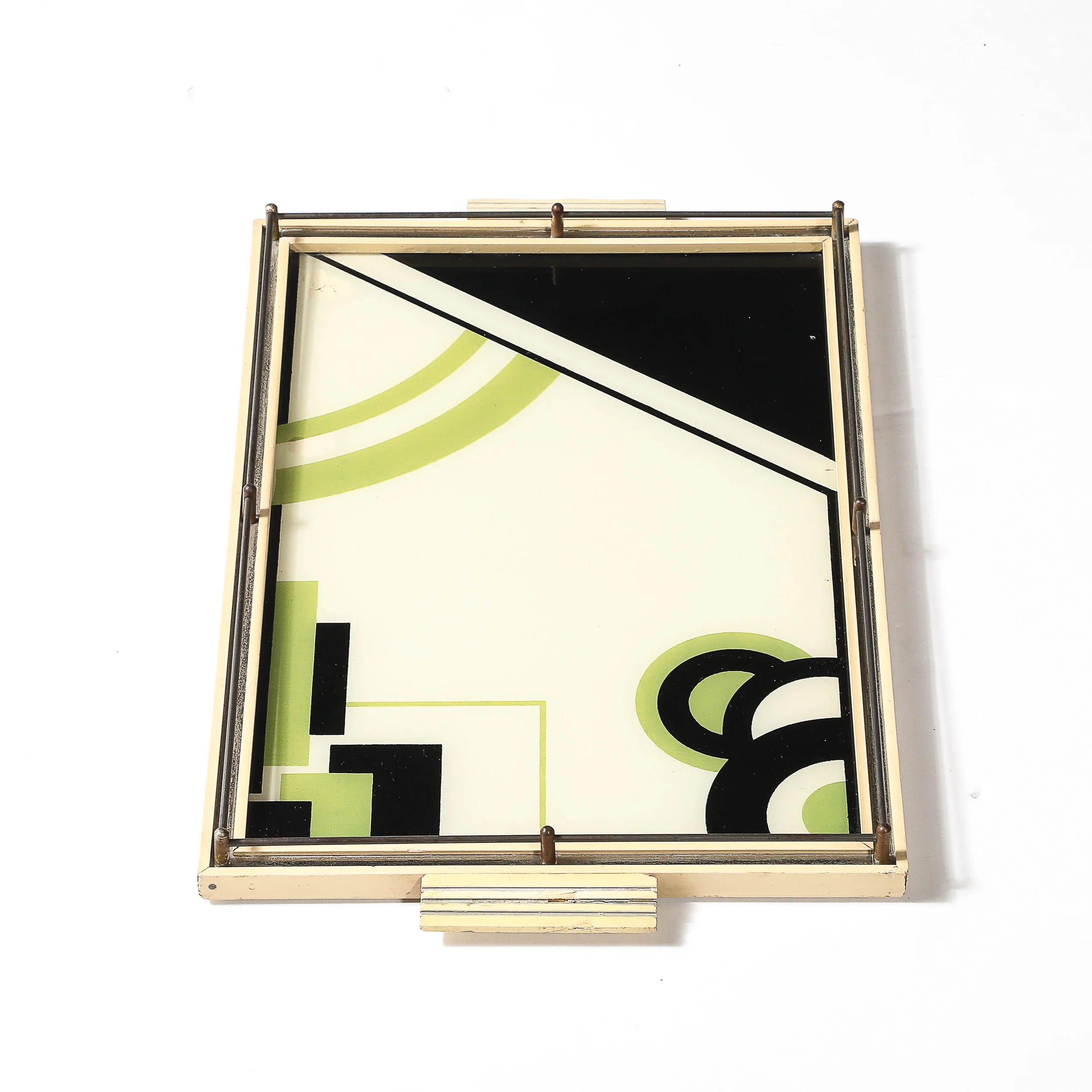 Art Deco Eglomise Cubist Graphic Geometric Motif Tray w: Cream Lacquered Border - High Style Deco 5.jpg