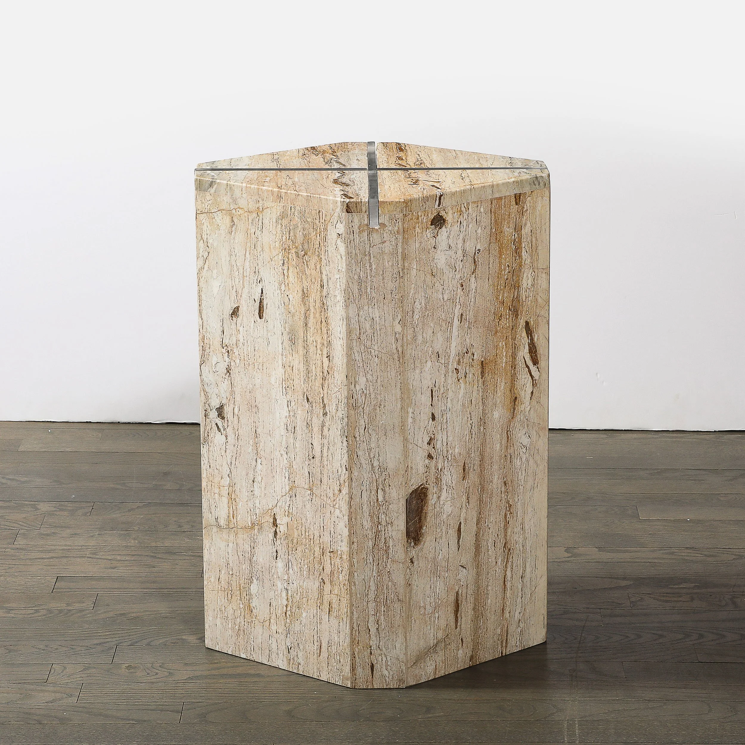 Sophisticated Mid-Century Modernist Crosslight Illuminating Travertine Pedestal - High Style Deco 9.jpg