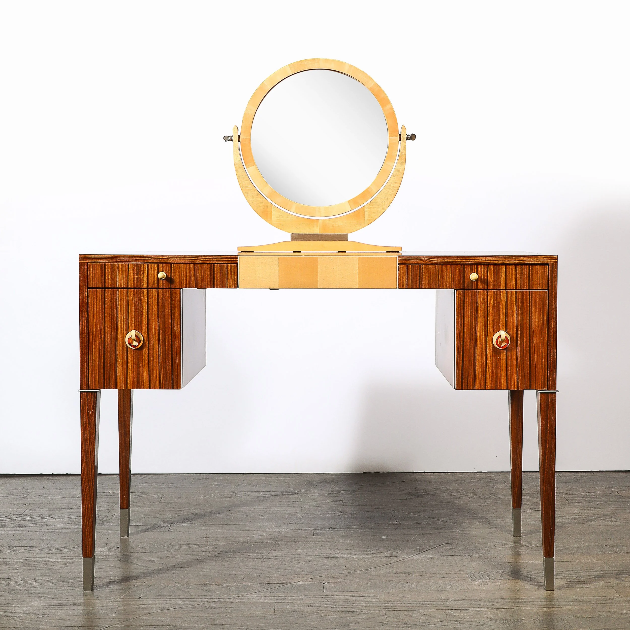Art Deco Style Rosewood & Sycamore Vanity w: Bakelite, Mirror & Nickel Sabots - High Style Deco 1.jpg