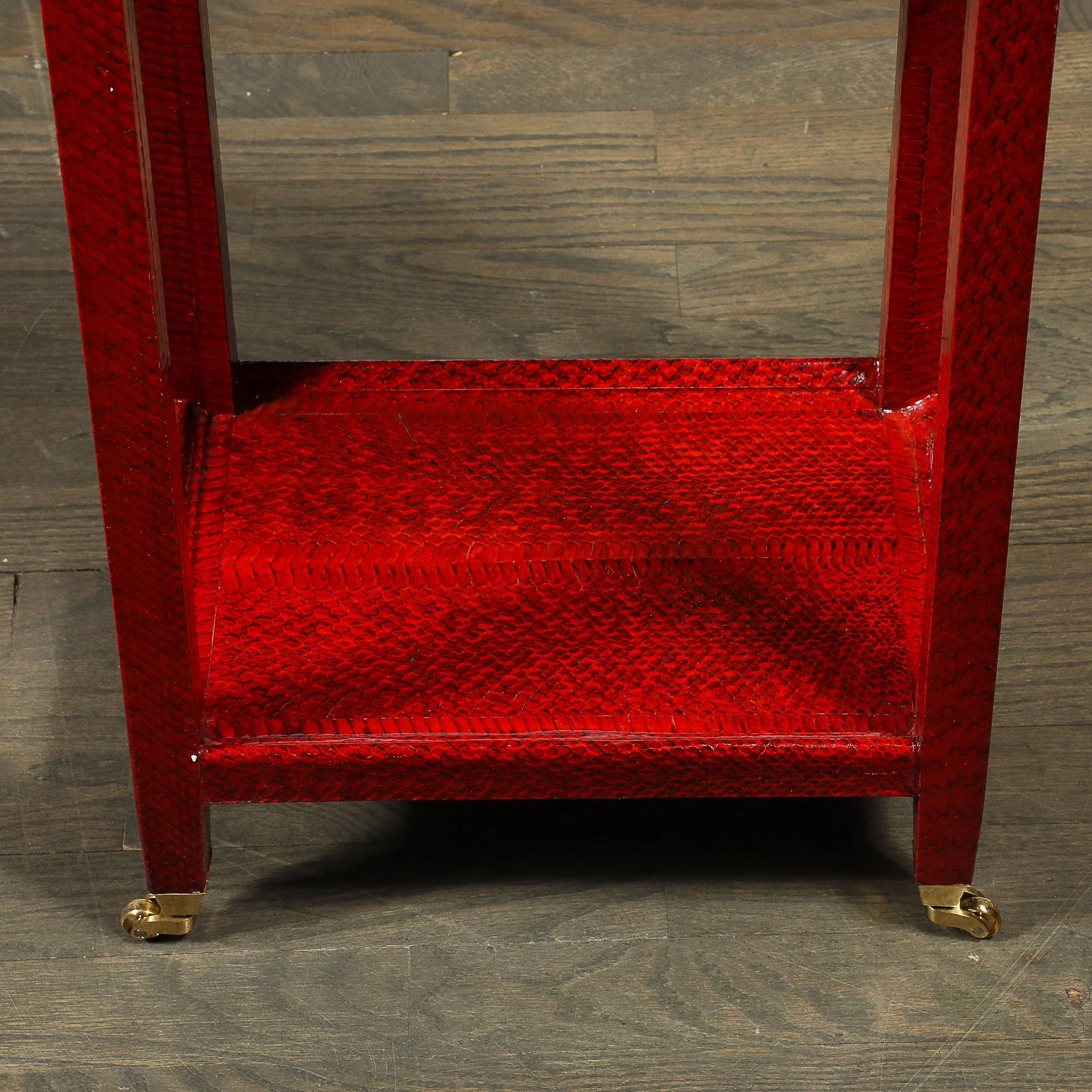 Mid-Century Side Table in Smoked Ruby Cobra with Brass Castors by Karl Springer - High Style Deco 3.jpg